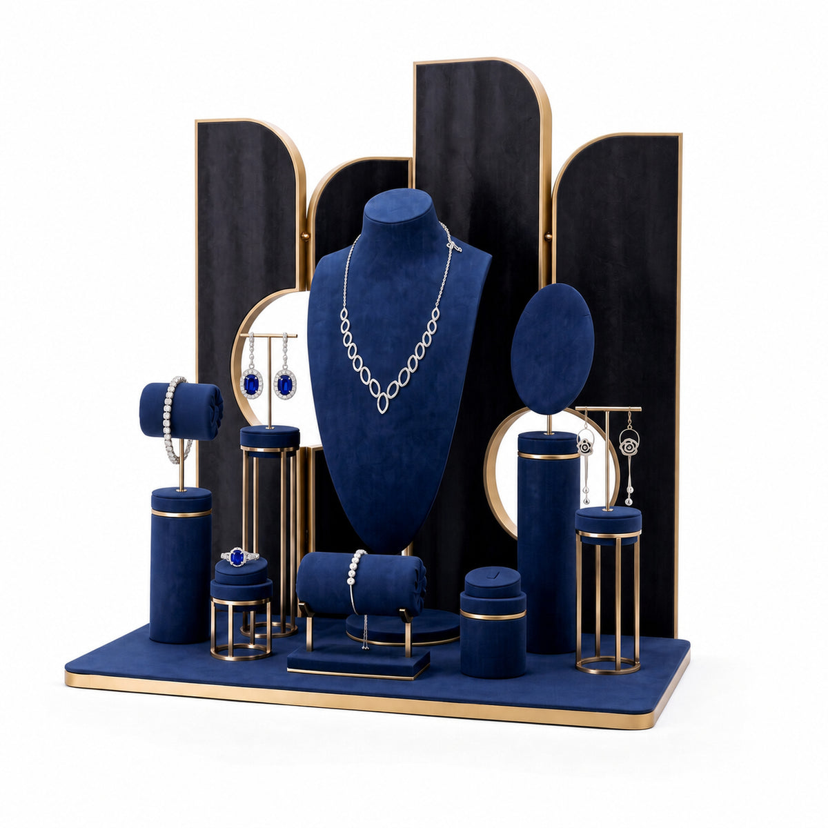 jewelry display - Custom Navy Rounded-Panel Jewelry Display Showcase CJD015 detail view