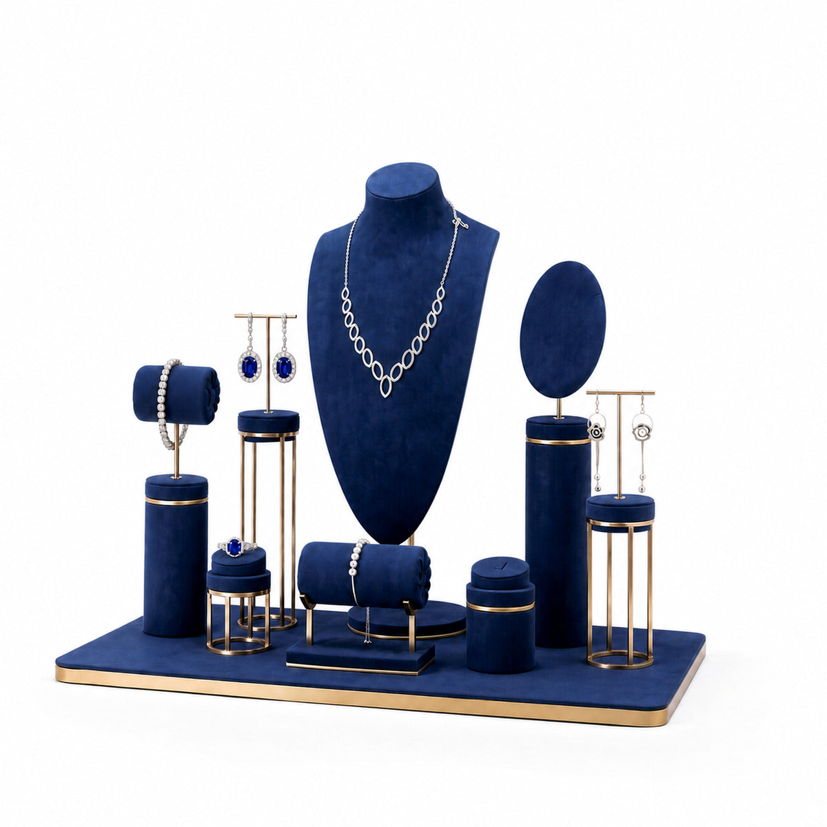 jewelry display - Custom Navy Rounded-Panel Jewelry Display Showcase CJD015 open view