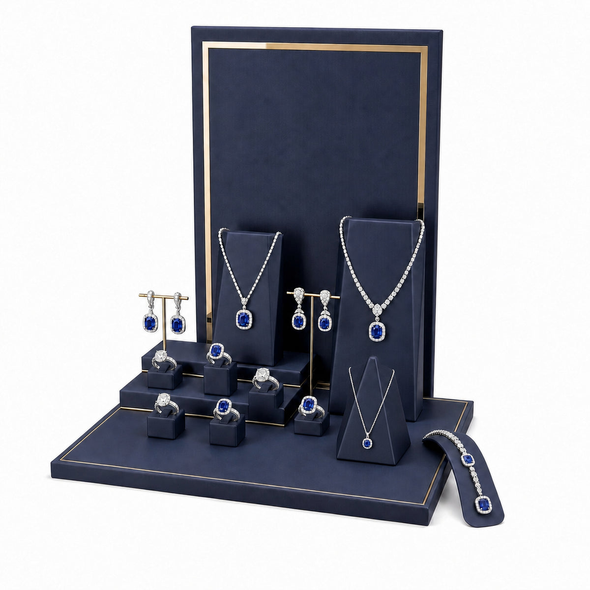 jewelry display - Custom Navy Tiered Jewelry Showcase Display Set CJD002 detail view
