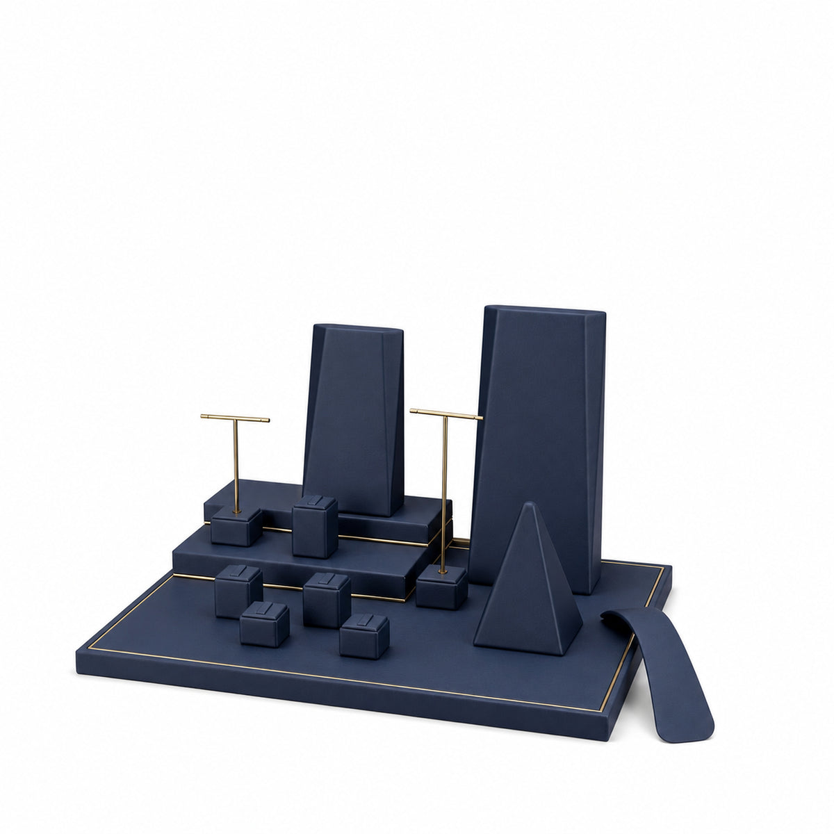 jewelry display - Custom Navy Tiered Jewelry Showcase Display Set CJD002 front view