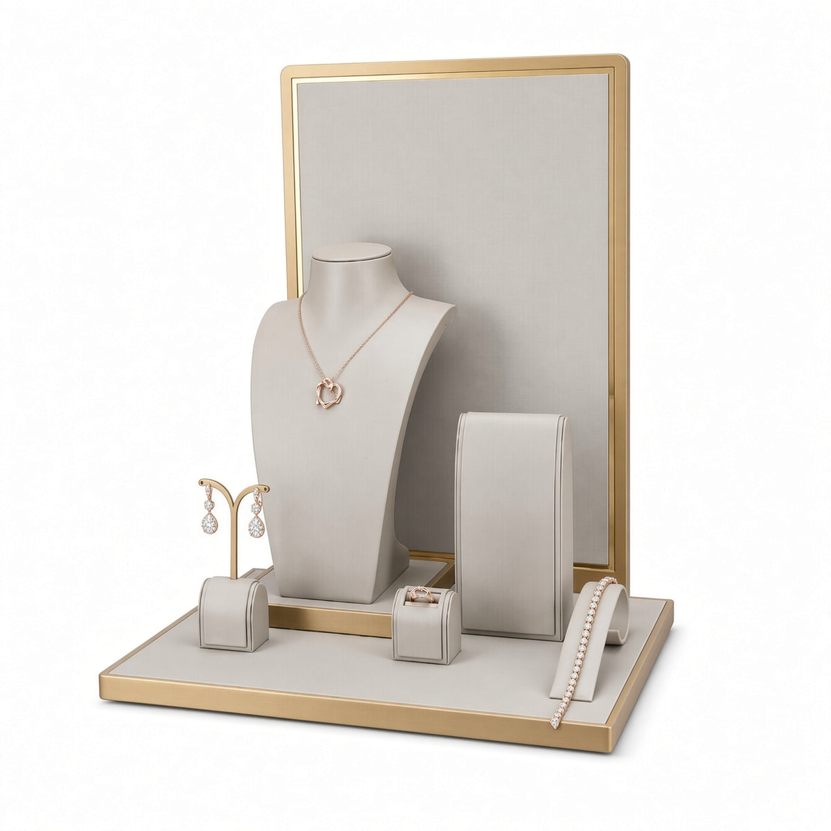 jewelry display - Custom Warm Neutral Framed Jewelry Display Set CJD001 detail view