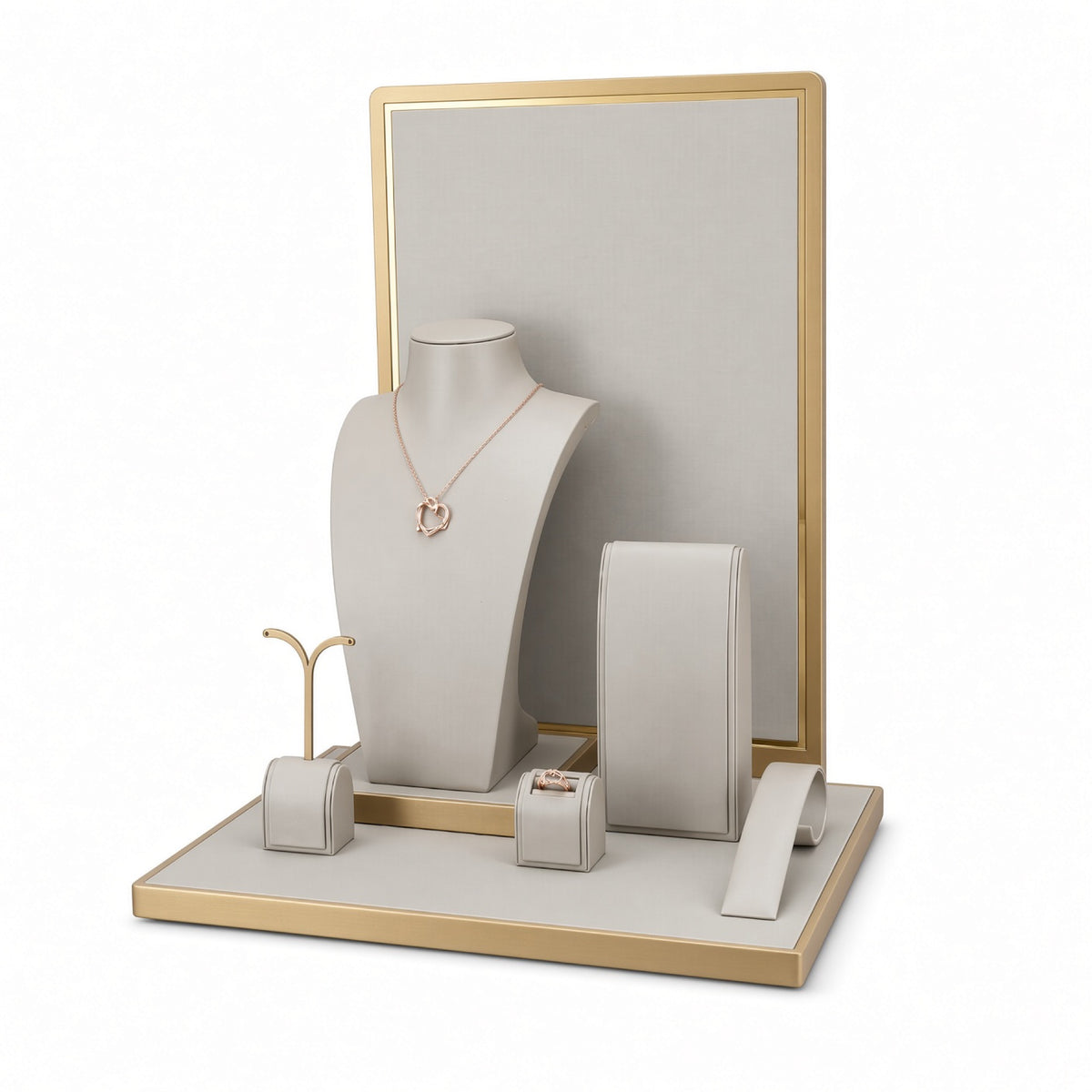 jewelry display - Custom Warm Neutral Framed Jewelry Display Set CJD001 side view