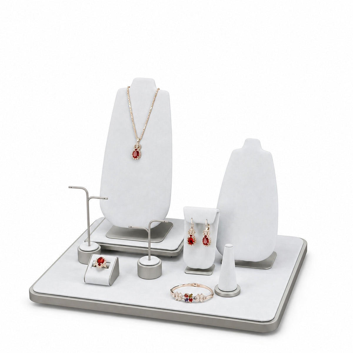 jewelry display - Custom White Geometric Countertop Jewelry Display CJD008 front view