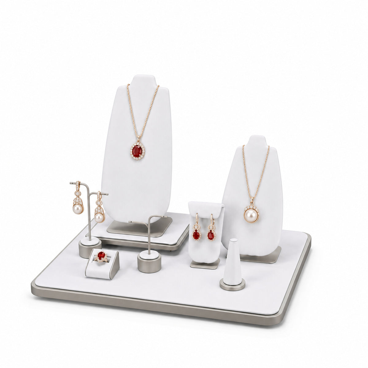 jewelry display - Custom White Geometric Countertop Jewelry Display CJD008 open view