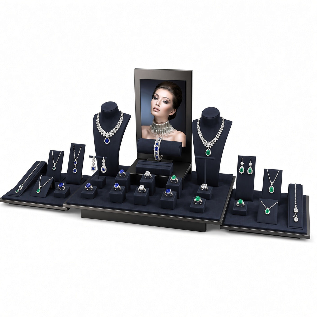 jewelry display - Custom Wide Multi-Platform Jewelry Display Set CJD006 detail view