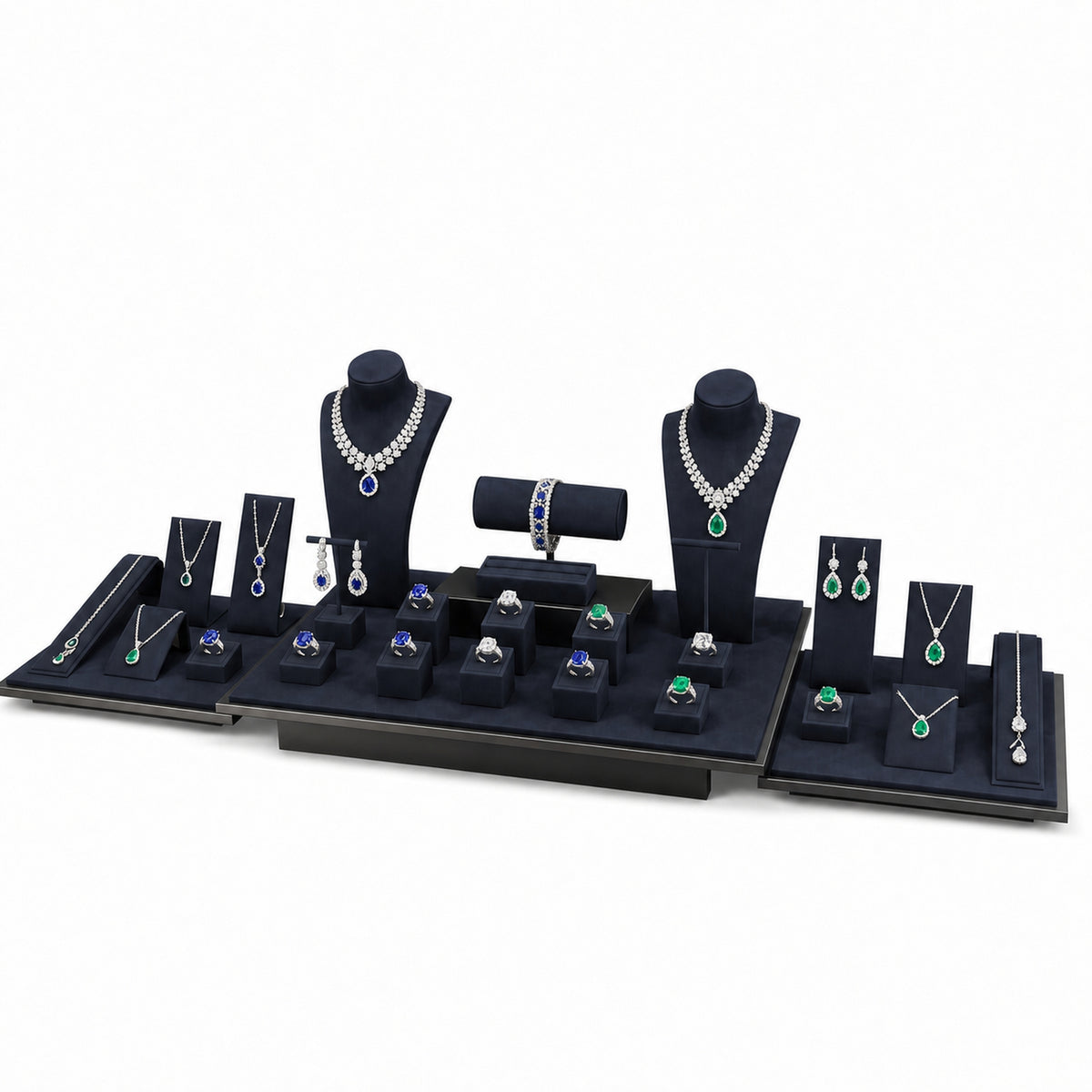 jewelry display - Custom Wide Multi-Platform Jewelry Display Set CJD006 open view