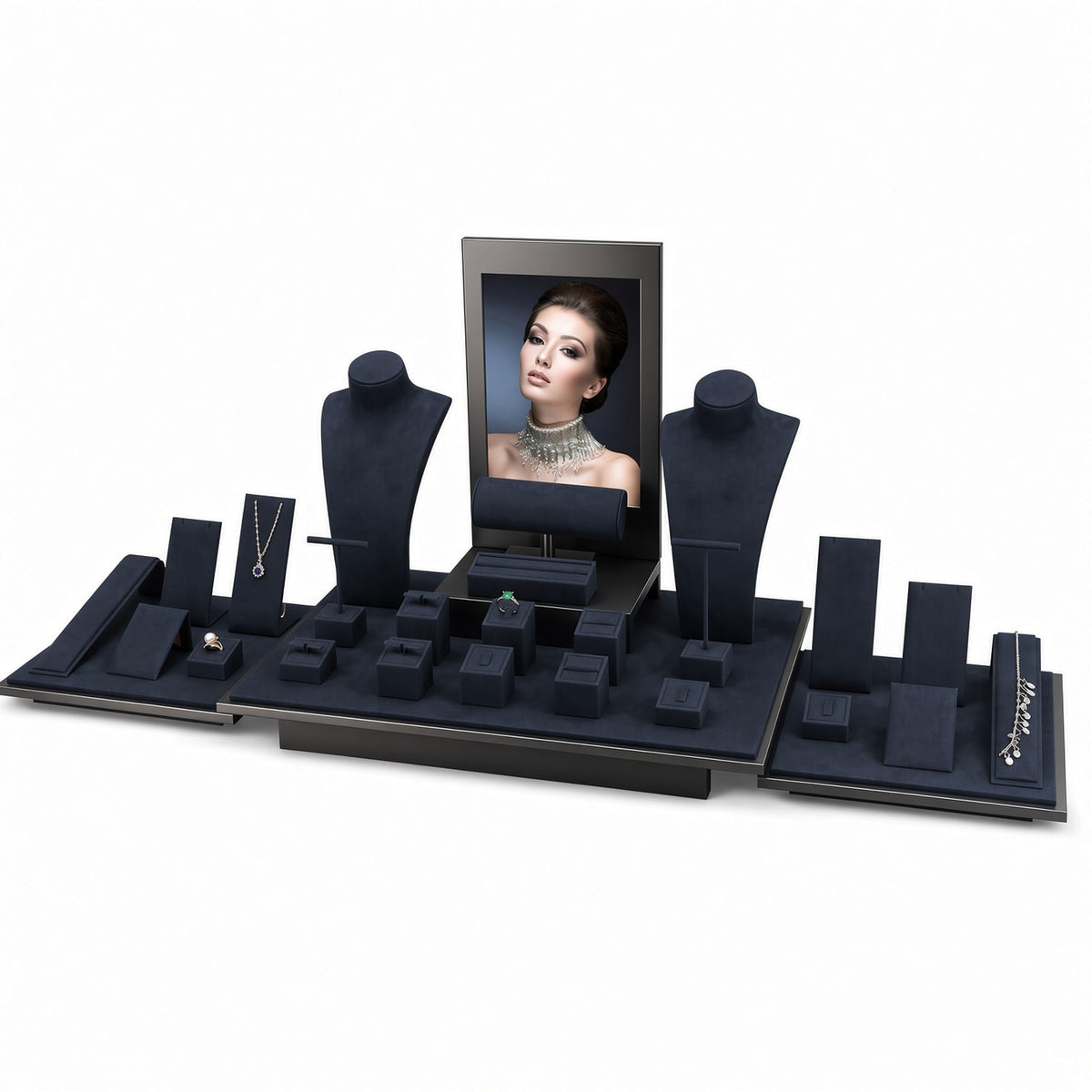 jewelry display - Custom Wide Multi-Platform Jewelry Display Set CJD006 side view