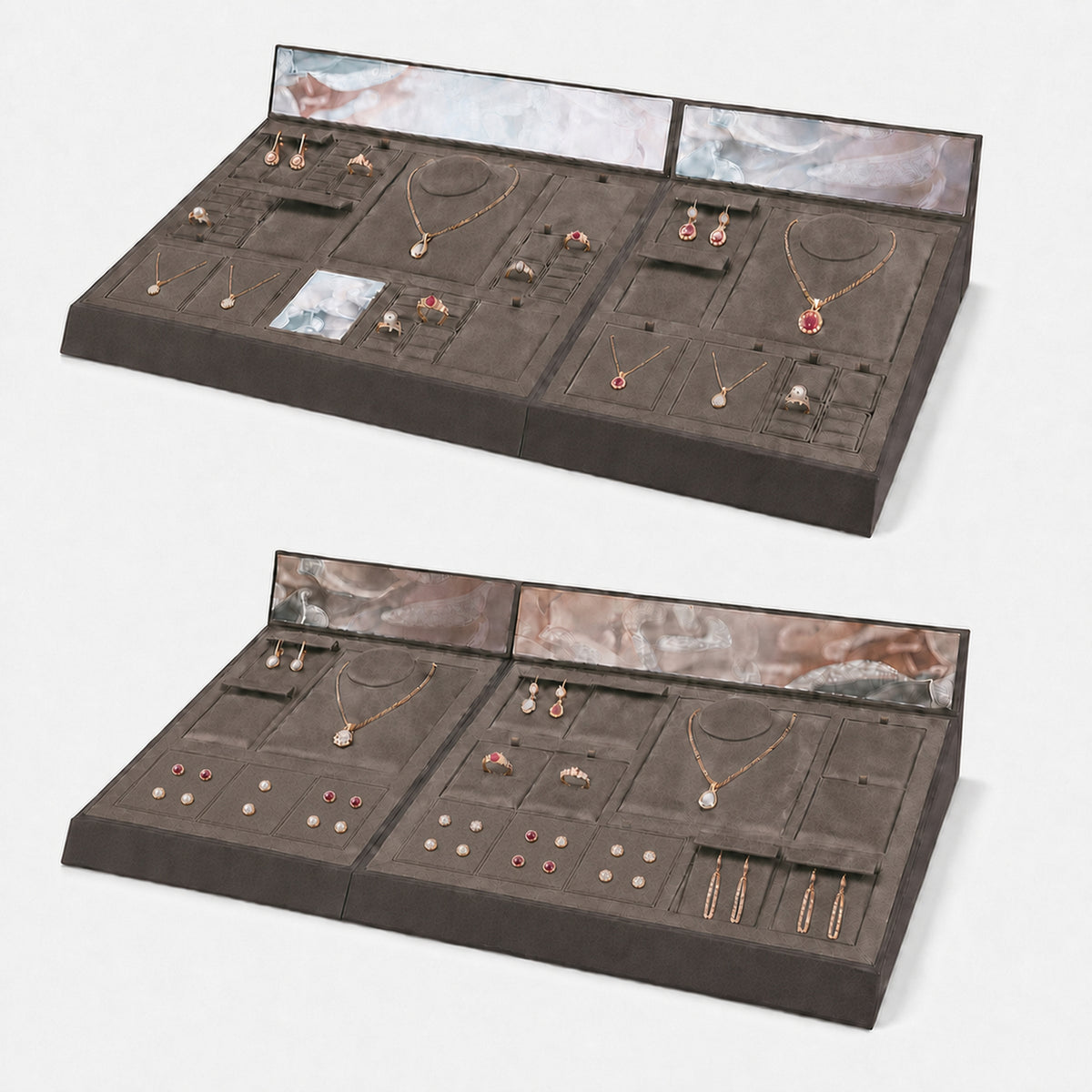 jewelry display tray - Custom Brown Modular Jewelry Display Tray Set CJD022 detail view