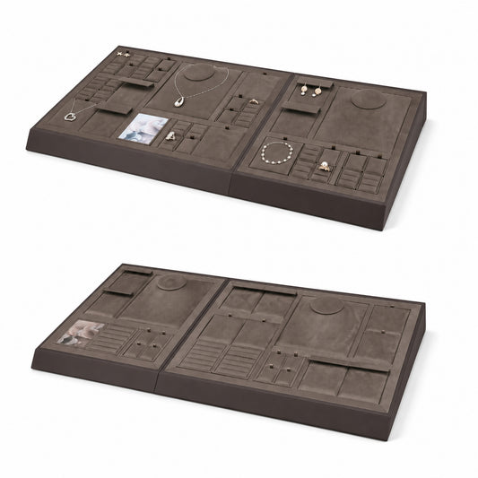 jewelry display tray - Custom Brown Modular Jewelry Display Tray Set CJD022 front view