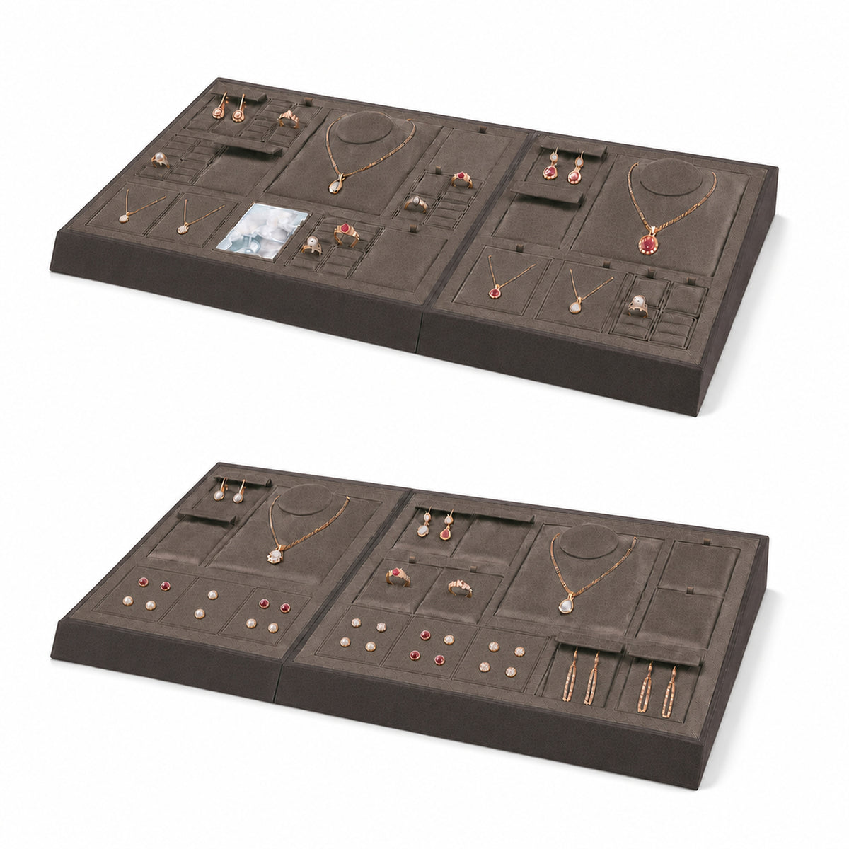 jewelry display tray - Custom Brown Modular Jewelry Display Tray Set CJD022 open view