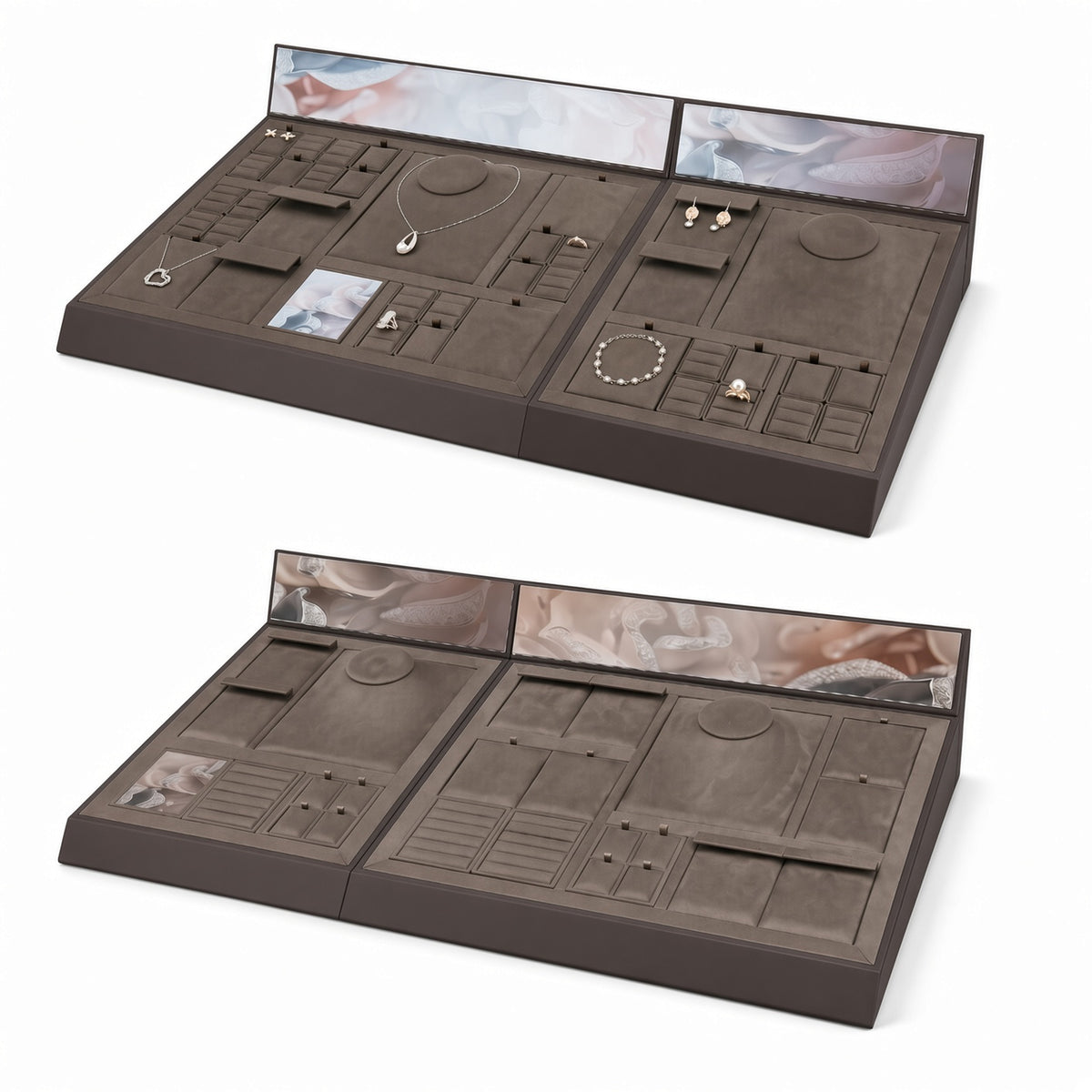jewelry display tray - Custom Brown Modular Jewelry Display Tray Set CJD022 side view