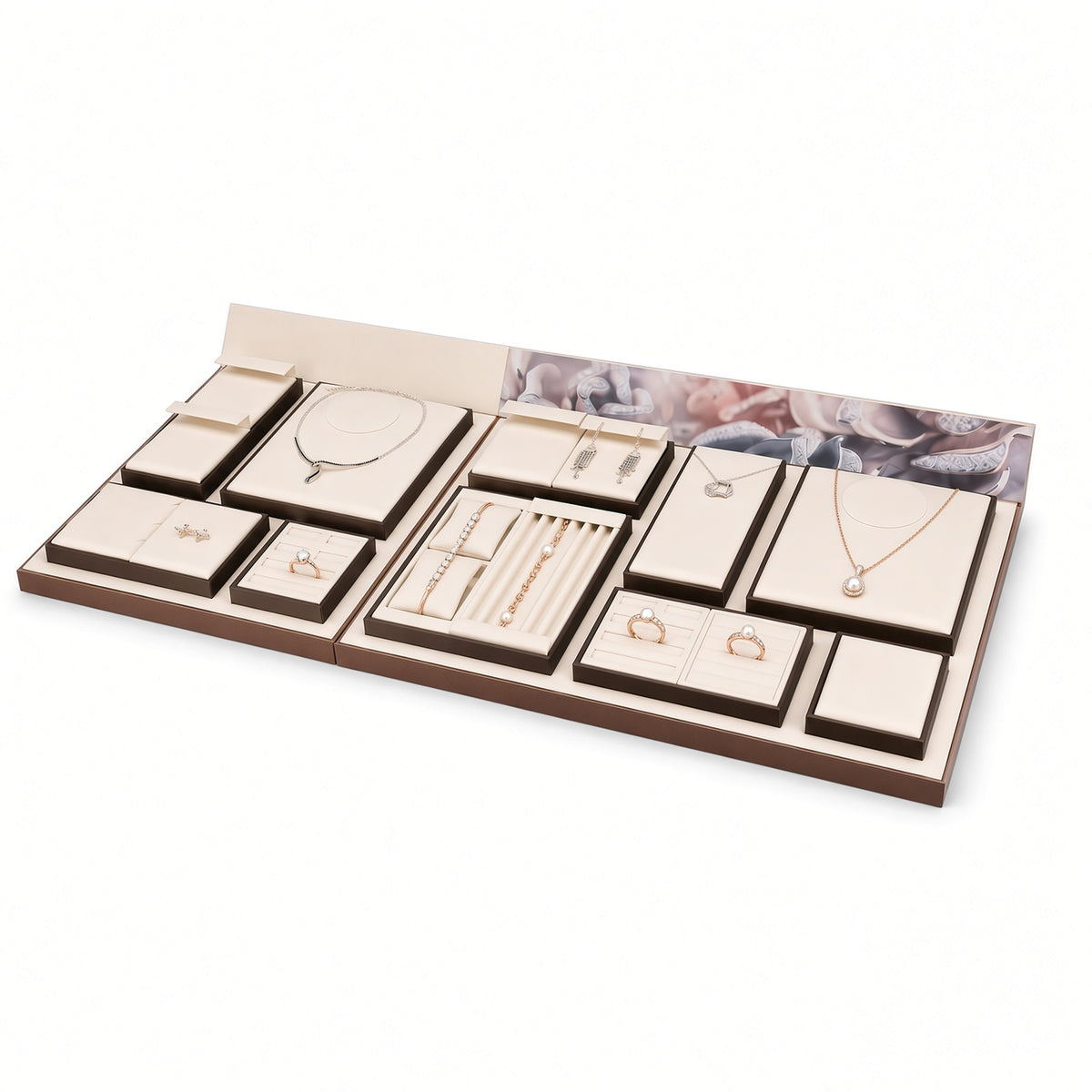 jewelry display tray - Custom Cream Compartment Jewelry Display Tray Collection CJD023 detail view