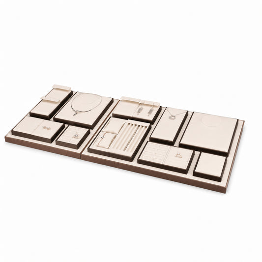 jewelry display tray - Custom Cream Compartment Jewelry Display Tray Collection CJD023 front view