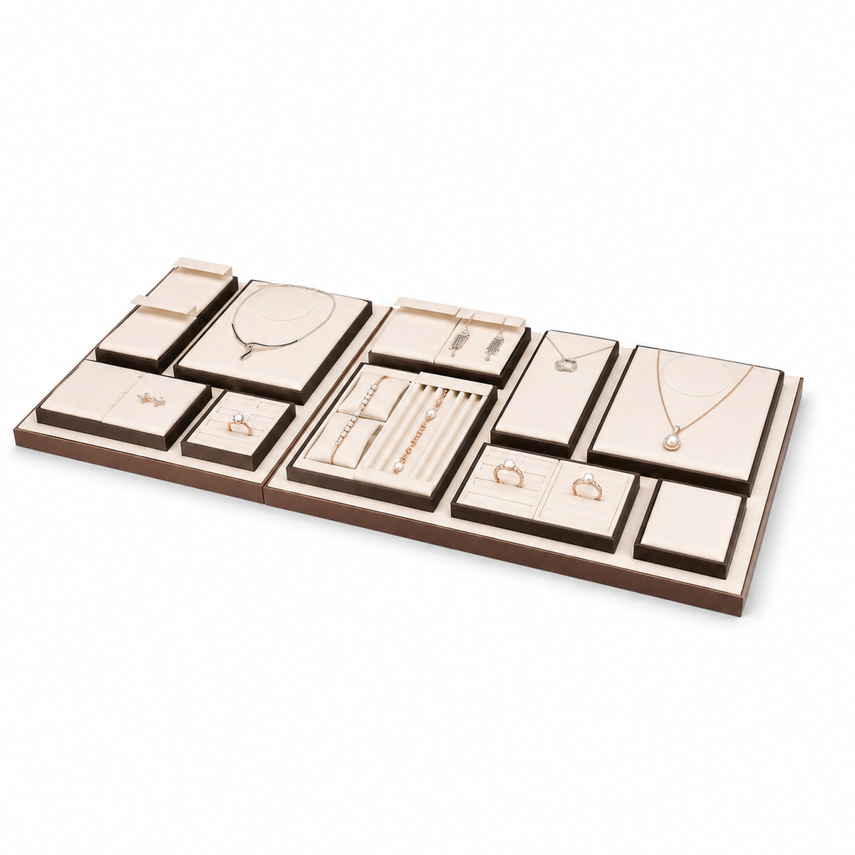 jewelry display tray - Custom Cream Compartment Jewelry Display Tray Collection CJD023 open view