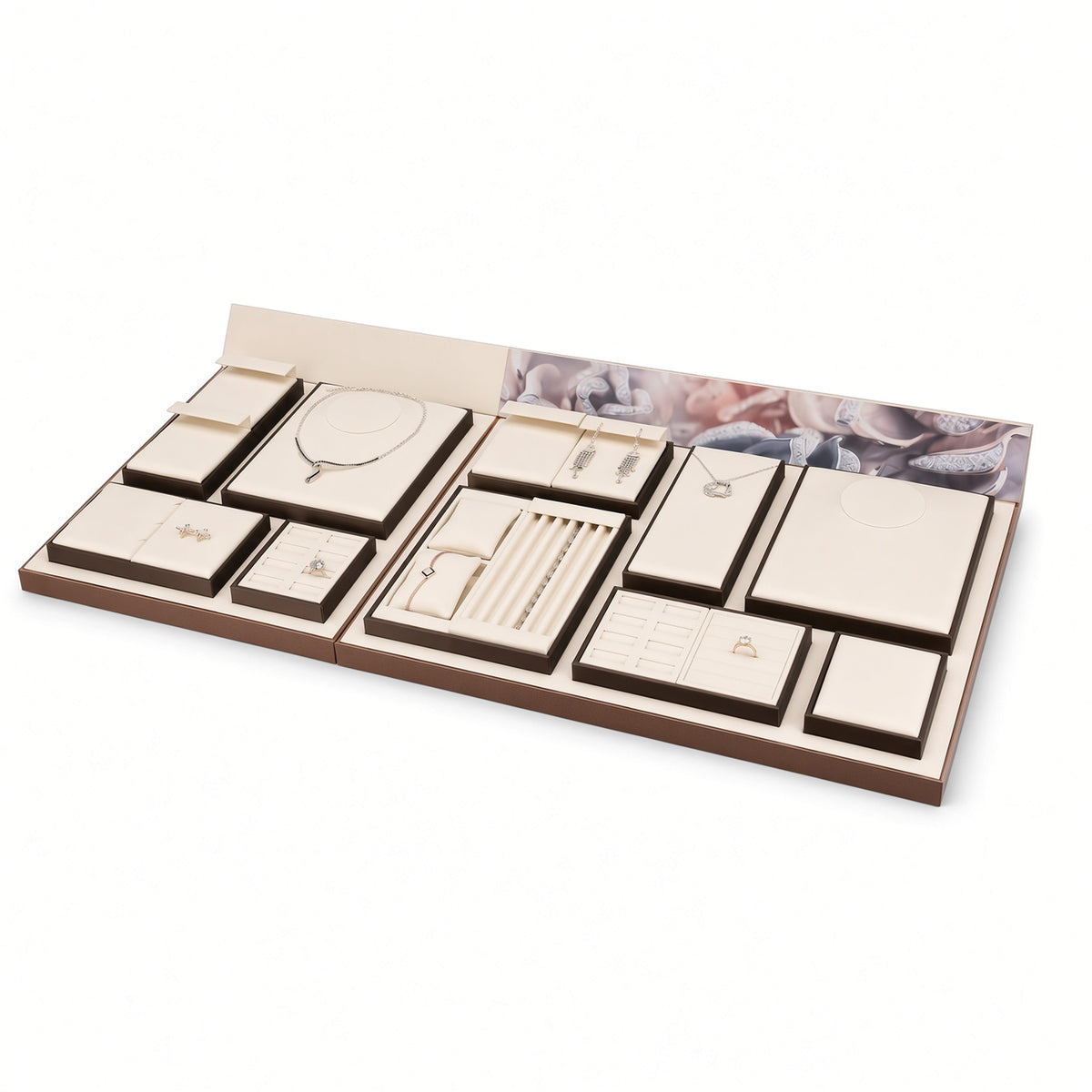 jewelry display tray - Custom Cream Compartment Jewelry Display Tray Collection CJD023 side view