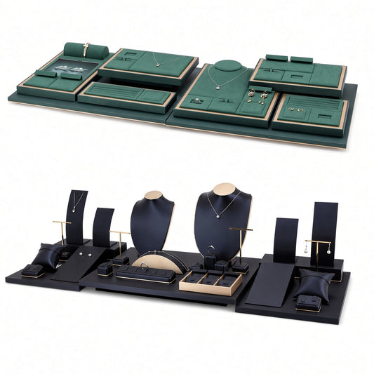 jewelry display tray - Custom Green and Black Modular Jewelry Display Tray System CJD019 front view