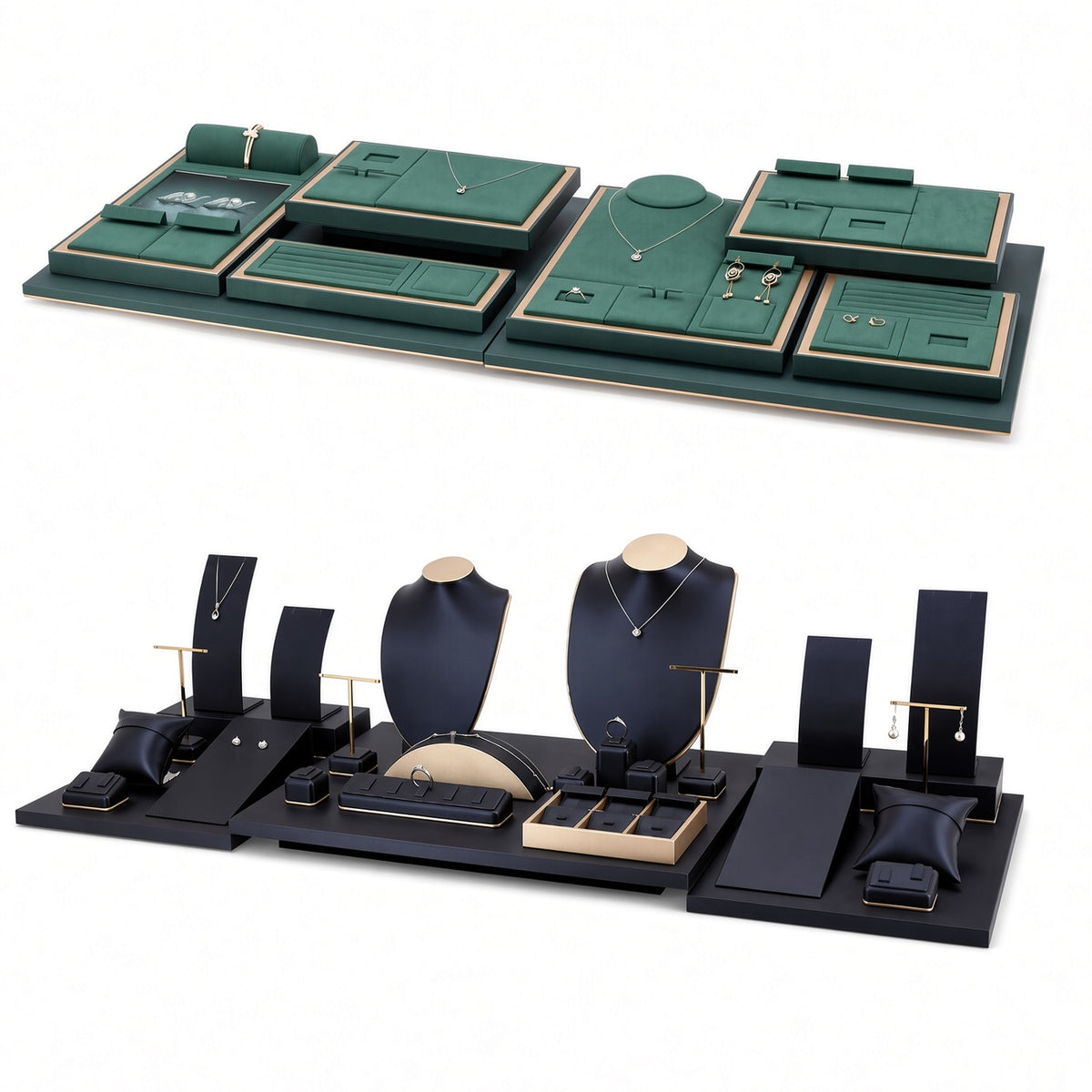 jewelry display tray - Custom Green and Black Modular Jewelry Display Tray System CJD019 side view