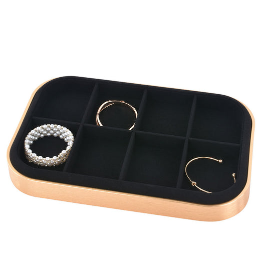 jewelry display tray - Gold Black Metal Suede Display Tray T038-GL BK front view