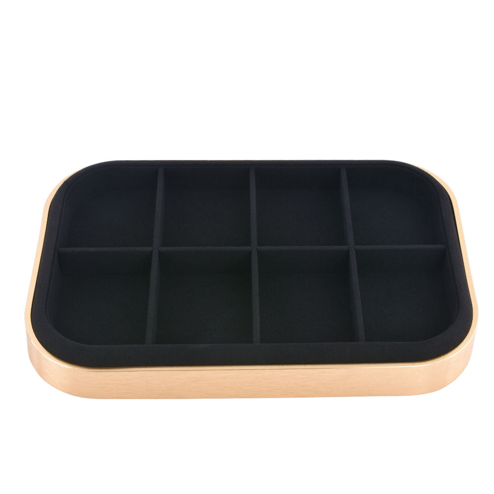 jewelry display tray - Gold Black Metal Suede Display Tray T038-GL BK open view