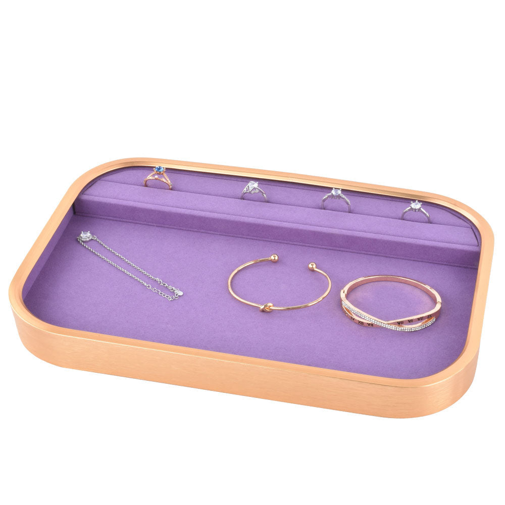 jewelry display tray - Gold Purple Metal Suede Display Tray T03SET1-GL PUR front view