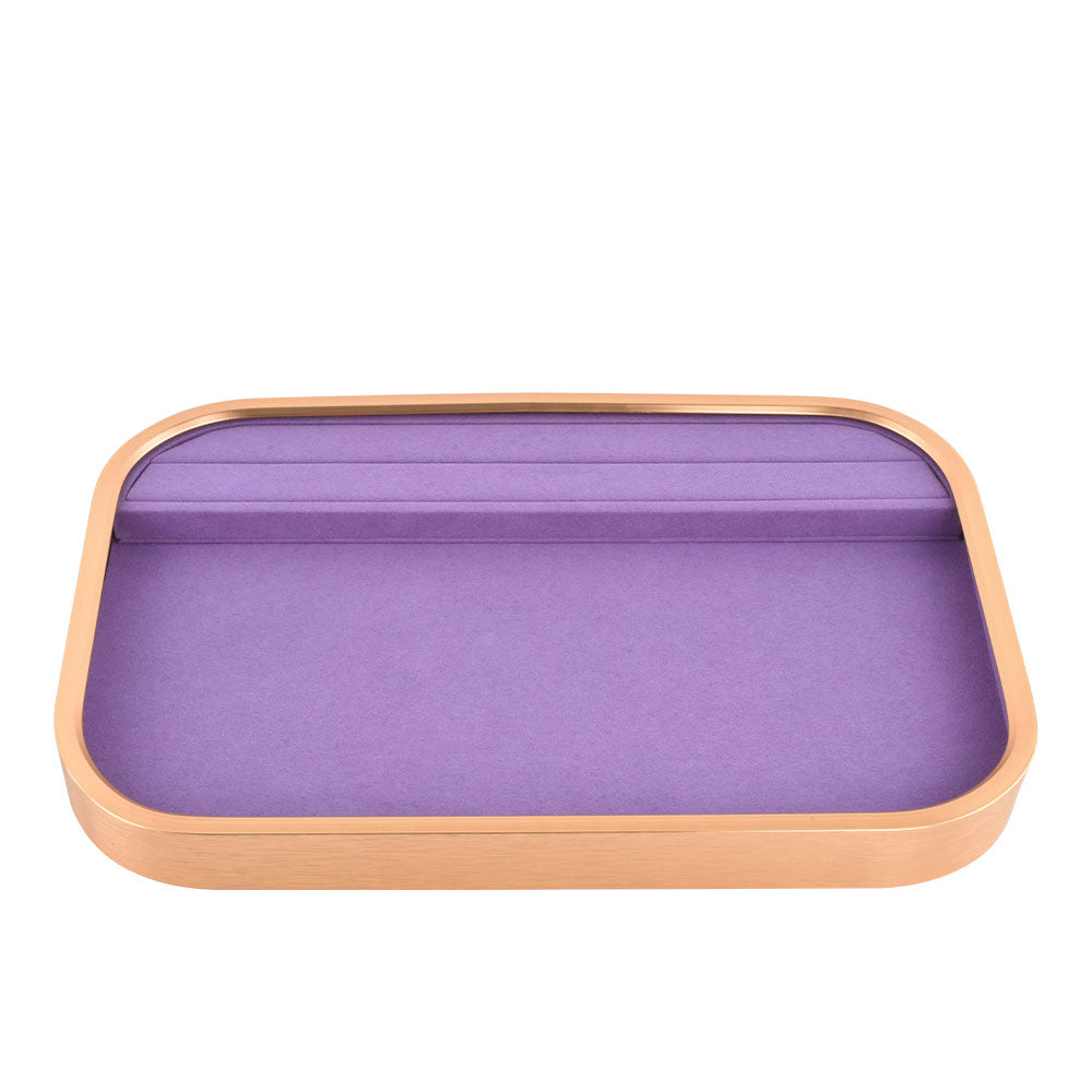 jewelry display tray - Gold Purple Metal Suede Display Tray T03SET1-GL PUR open view