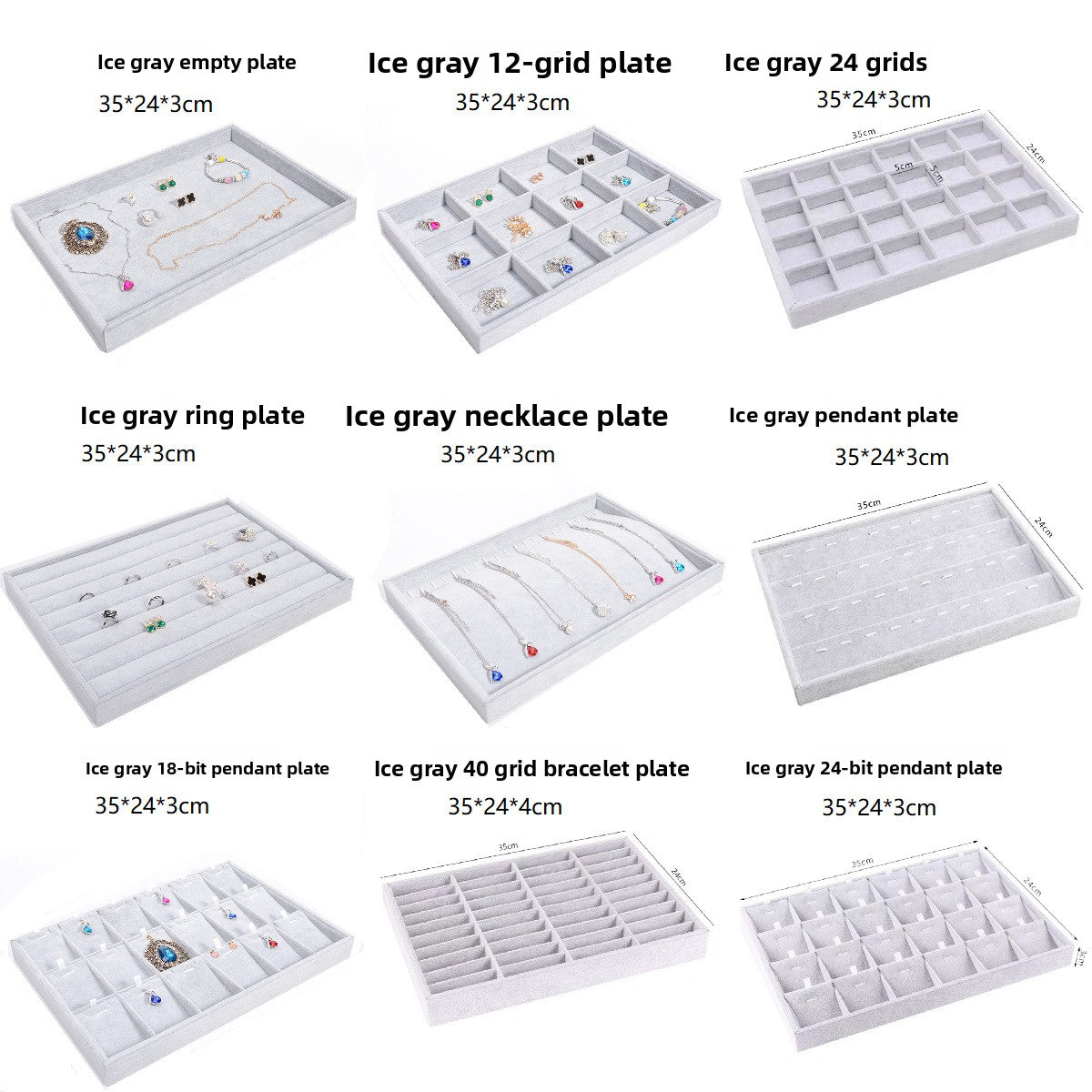 jewelry display tray - Gray Velvet Tray C00002 open view