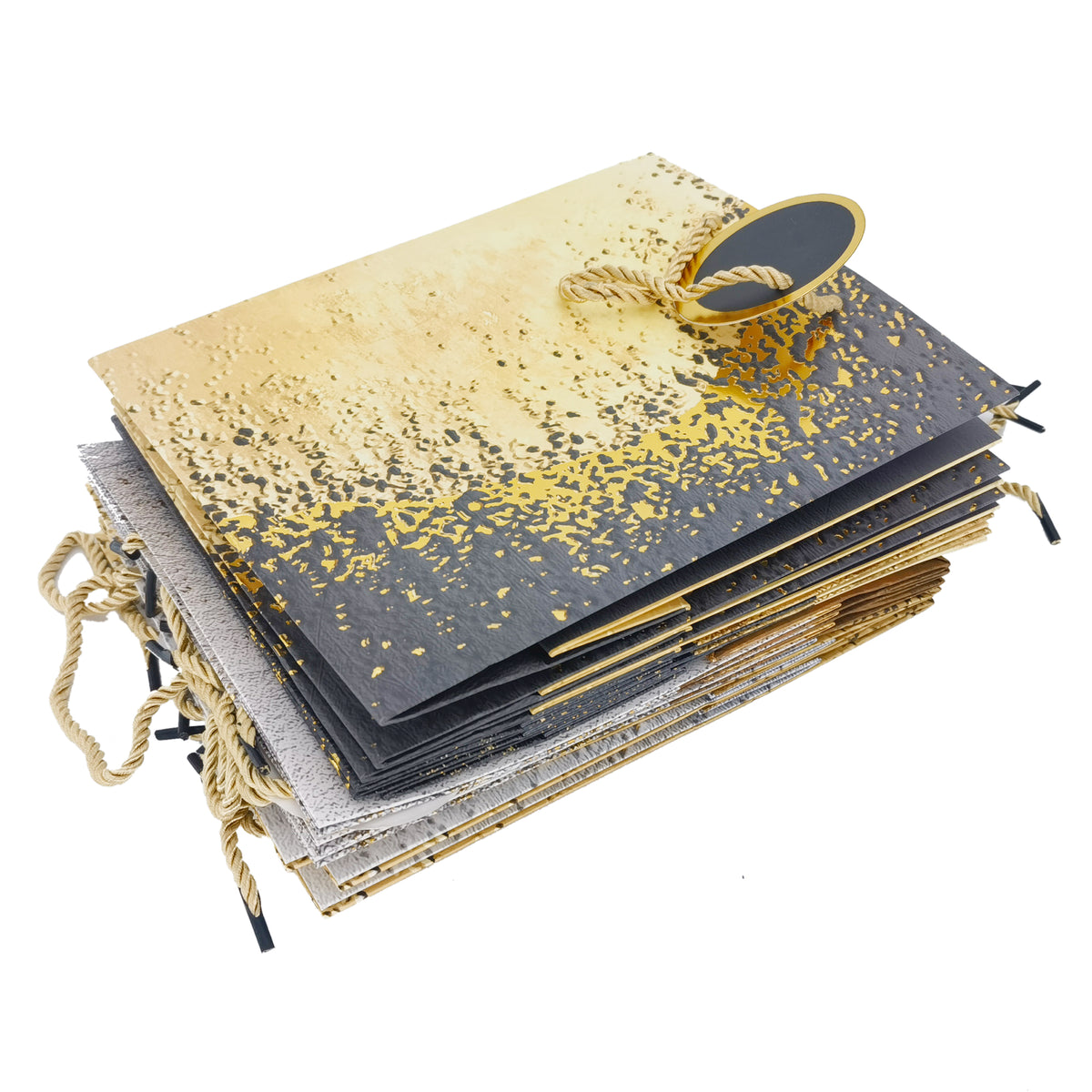jewelry gift bags - 12 Gold Paper Bags SB09-P-X M side view