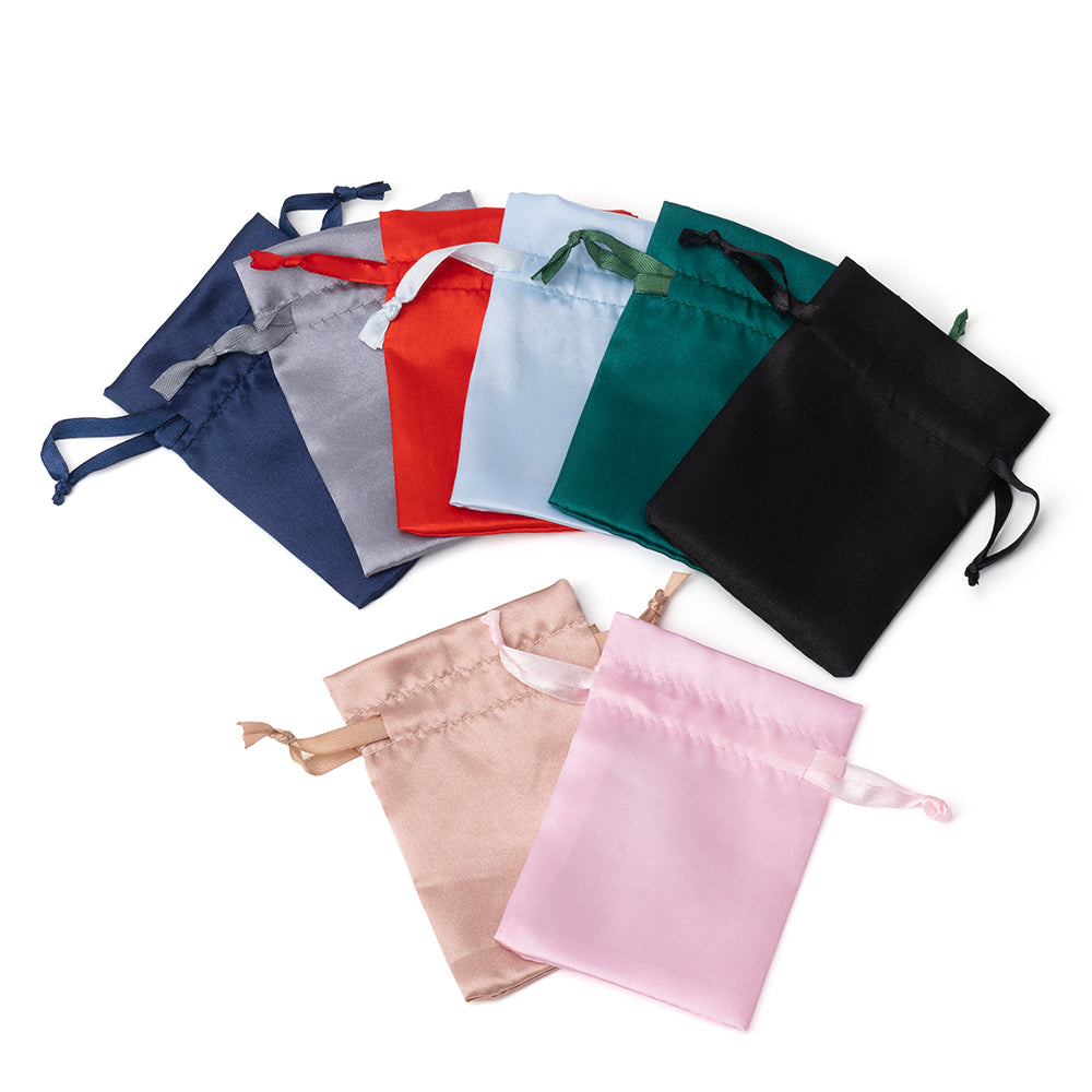 jewelry pouch - 50pcs Green Champagne Satin Pouches Bags Bag JP012-SA-BK front view