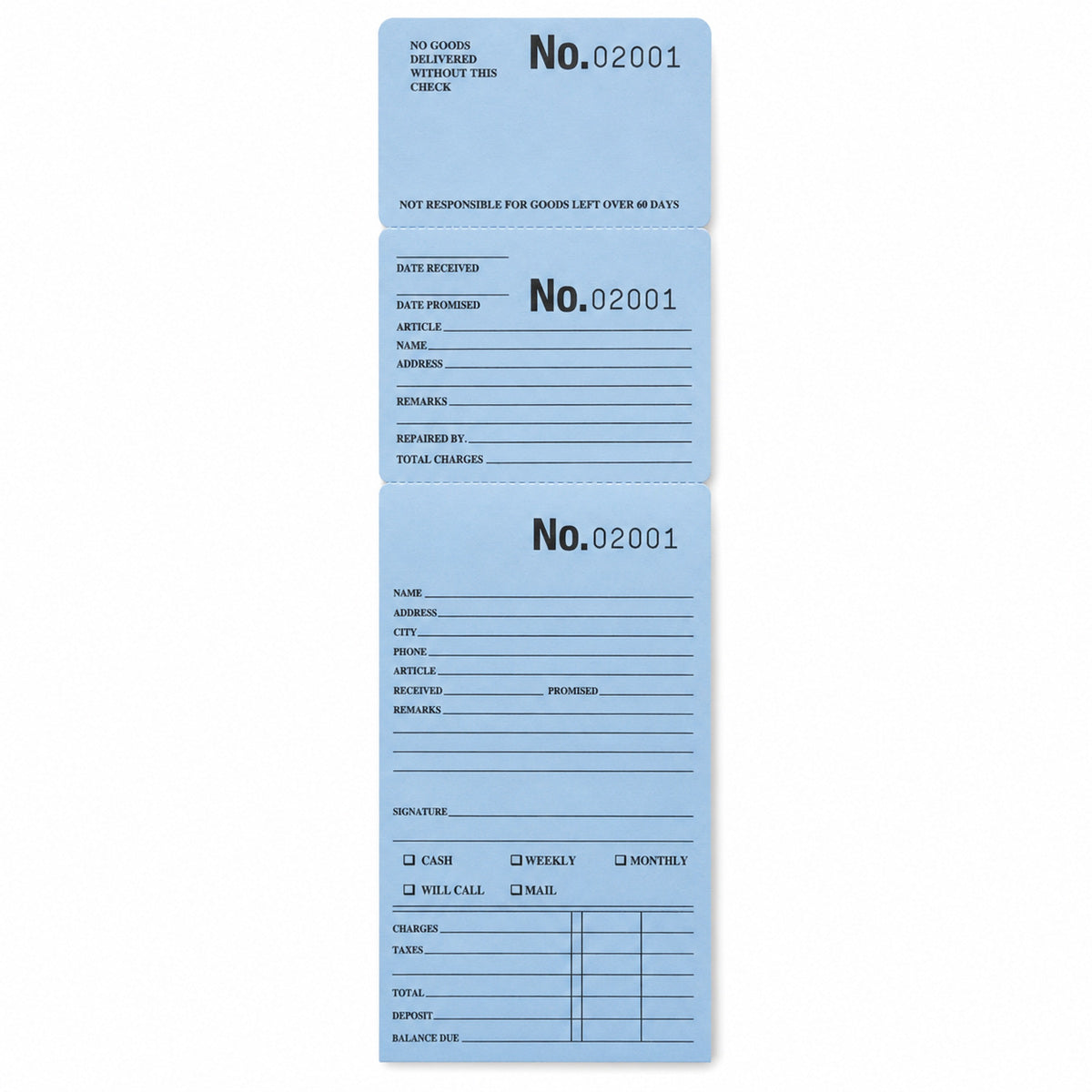 jewelry repair envelope - Blue Repair & Layaway Envelopes 1,000 Pack EN10B(0001-1000) front view