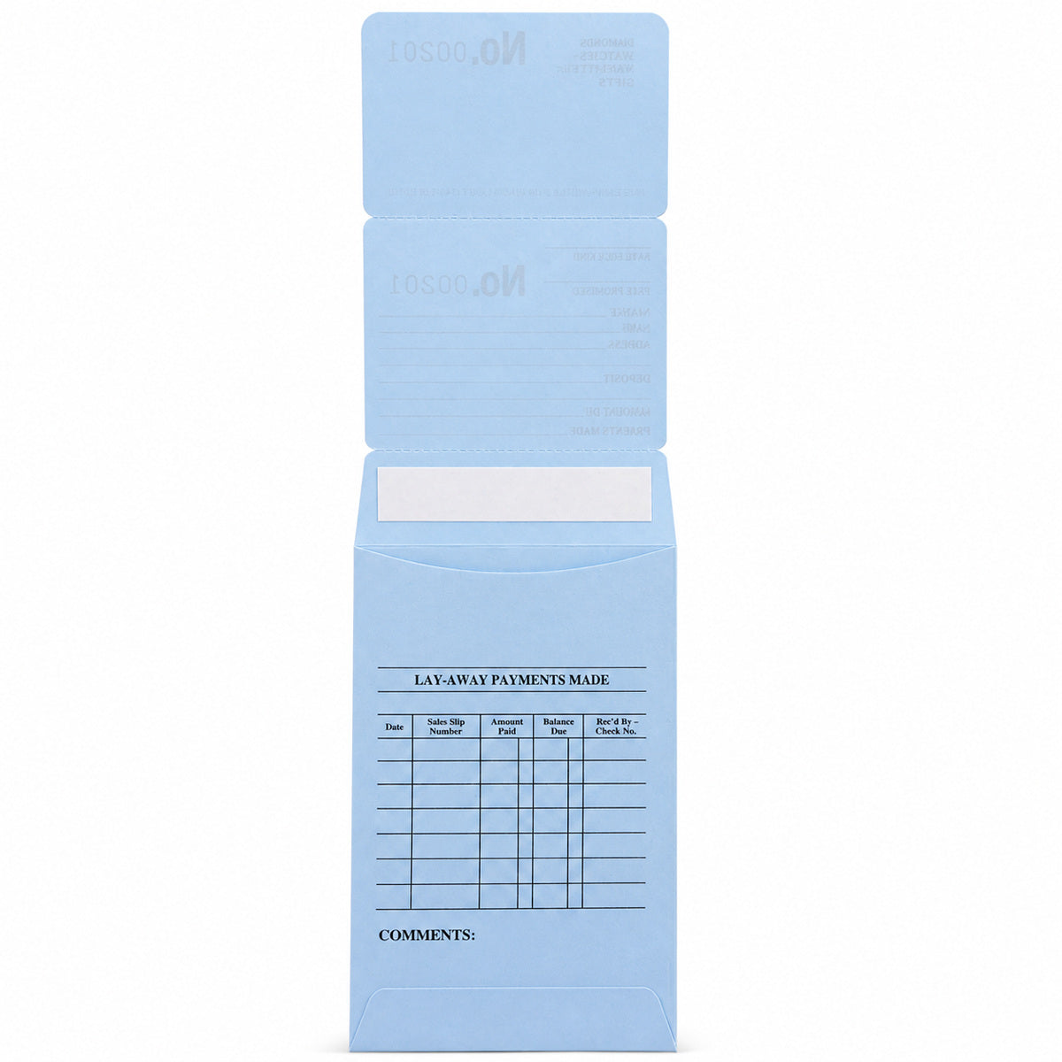 jewelry repair envelope - Blue Repair & Layaway Envelopes 1,000 Pack EN10B(0001-1000) open view