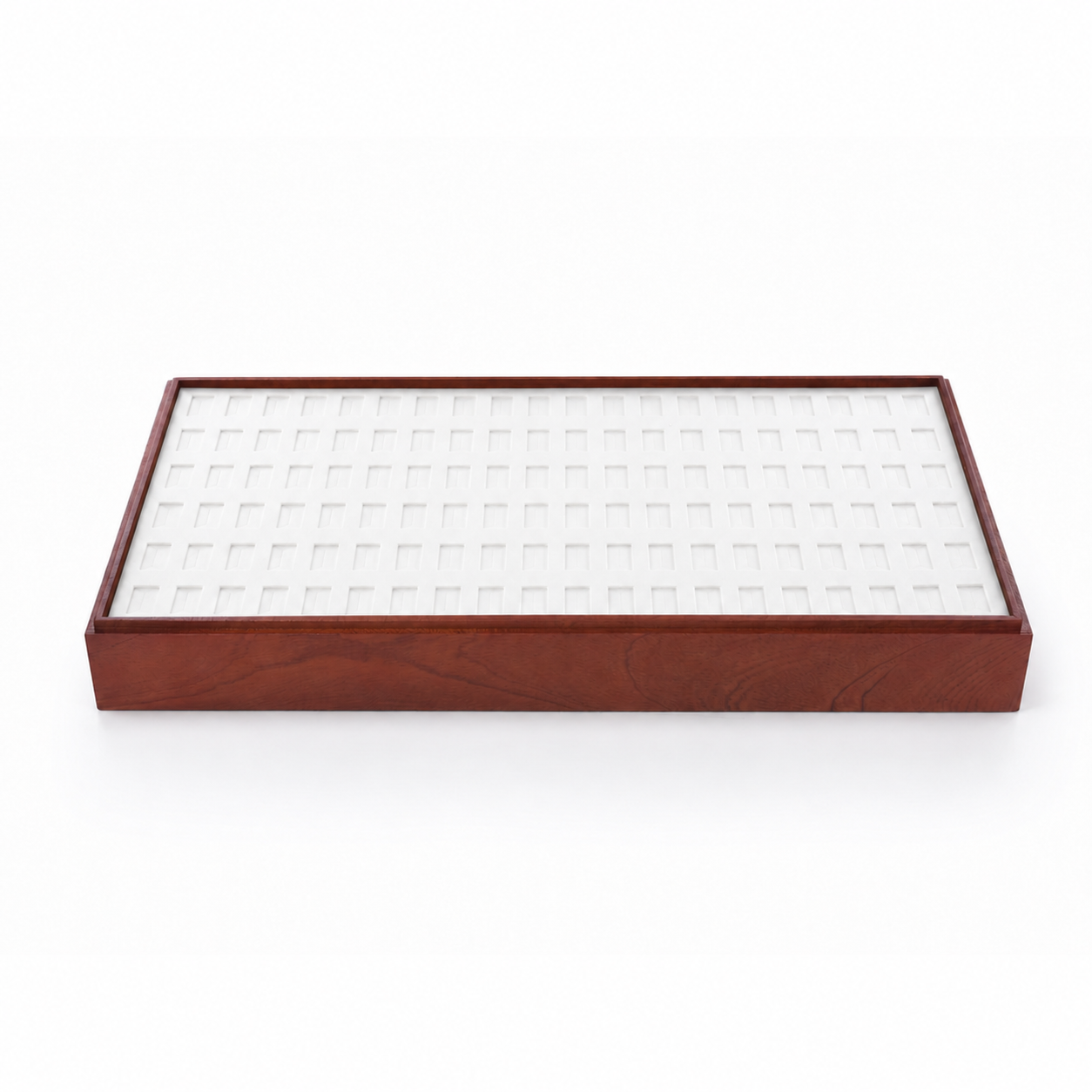 Wooden jewelry ring display tray with white slot insert for 120 rings