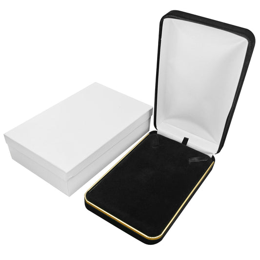 necklace box - Black Velvet Necklace Boxes with Gold Trim - 6 Pack SN7-BK open view