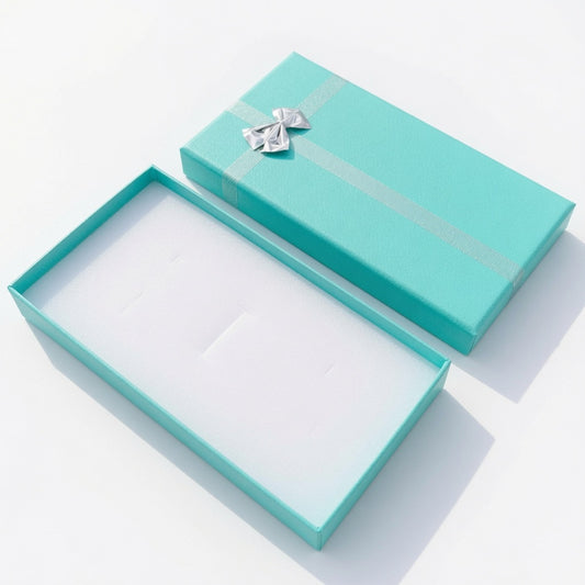 necklace box - 12-Piece Lake Blue Ribbon Paper Necklace Gift Boxes B0936-LAB front view