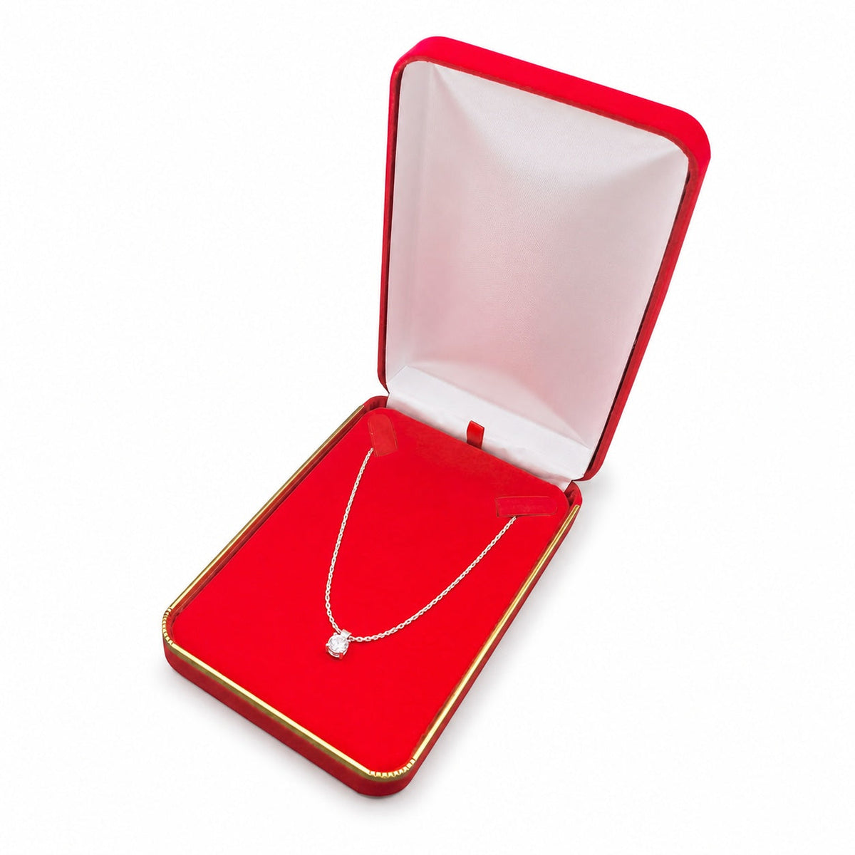 necklace box - Red Velvet Necklace Boxes with Gold Trim - 6 Pack SN7-RD front view