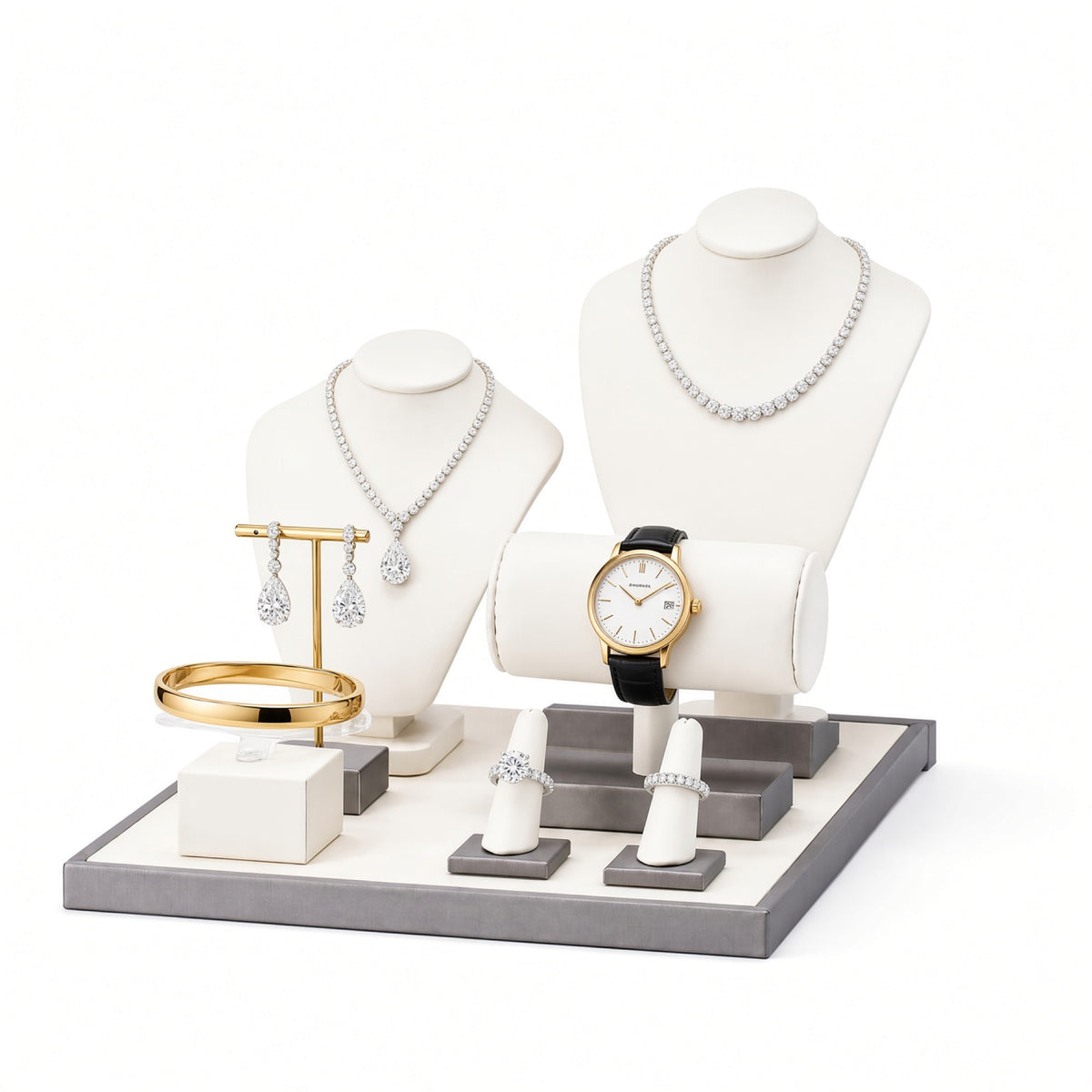 necklace display - Custom Ivory Necklace Bust Jewelry Counter Display Set CJD025 open view