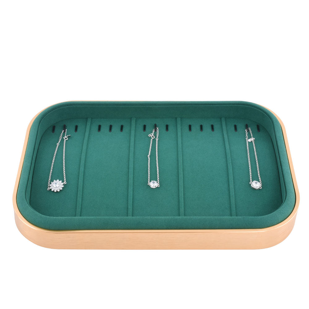 necklace display - Gold Green Metal Suede Necklace Display Tray T03N1-GL G front view