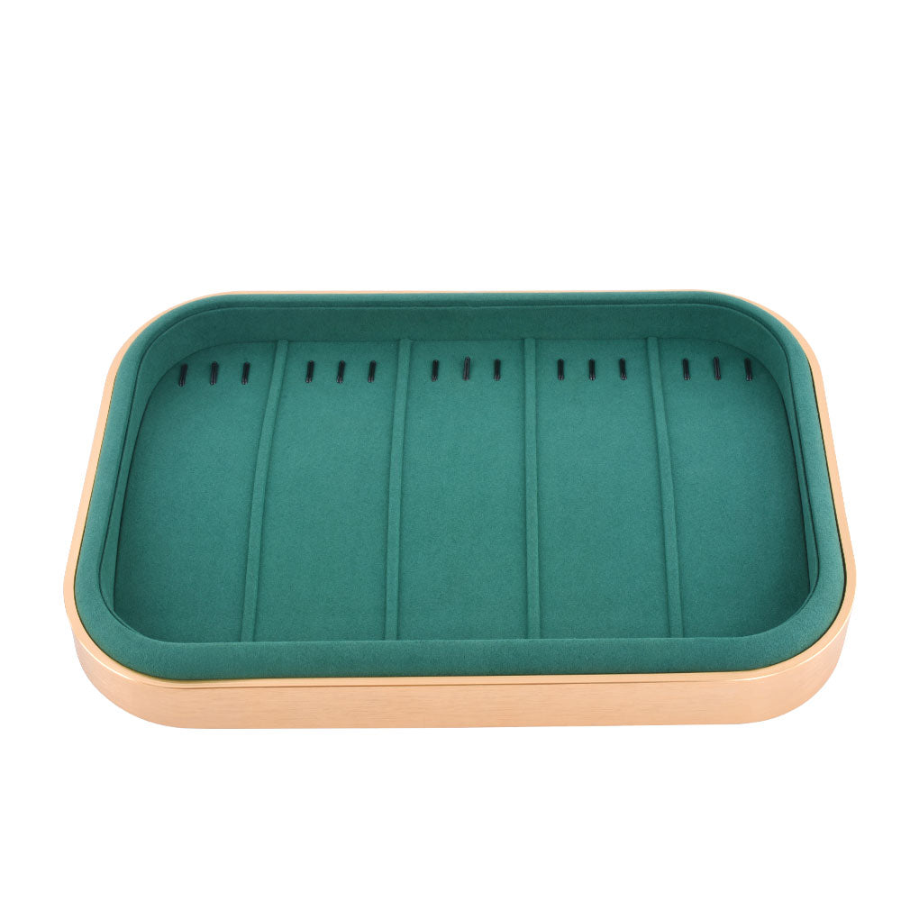 necklace display - Gold Green Metal Suede Necklace Display Tray T03N1-GL G open view