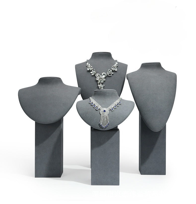 necklace display - Gray Microfiber Necklace Display Bust Stand C00772 front view