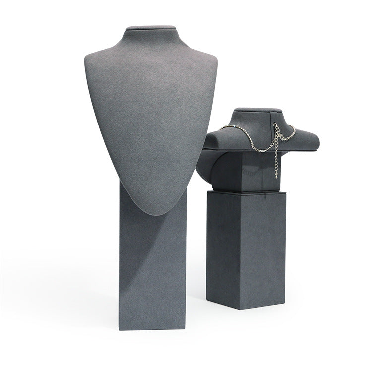 necklace display - Gray Microfiber Necklace Display Bust Stand C00772 open view