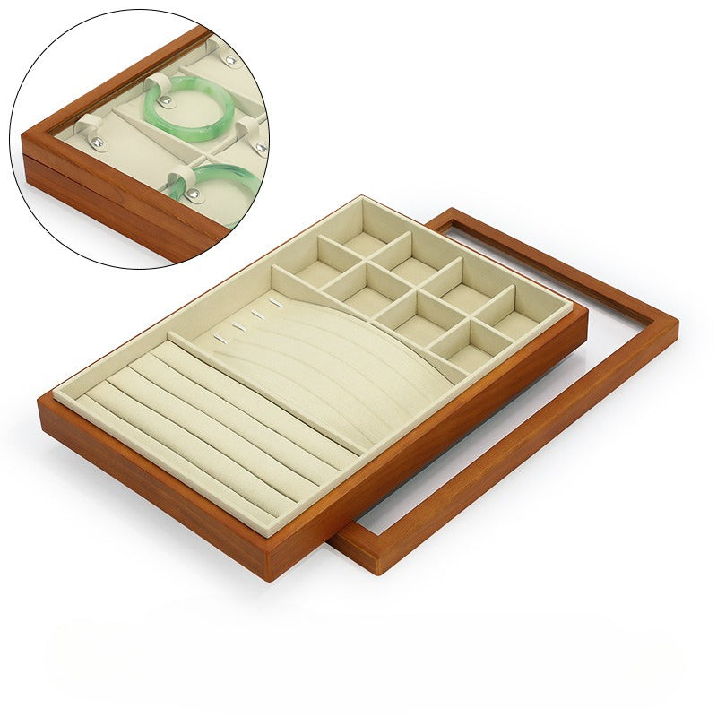 necklace display - Wooden Wood Display Tray Necklaces Rings C01609 open view