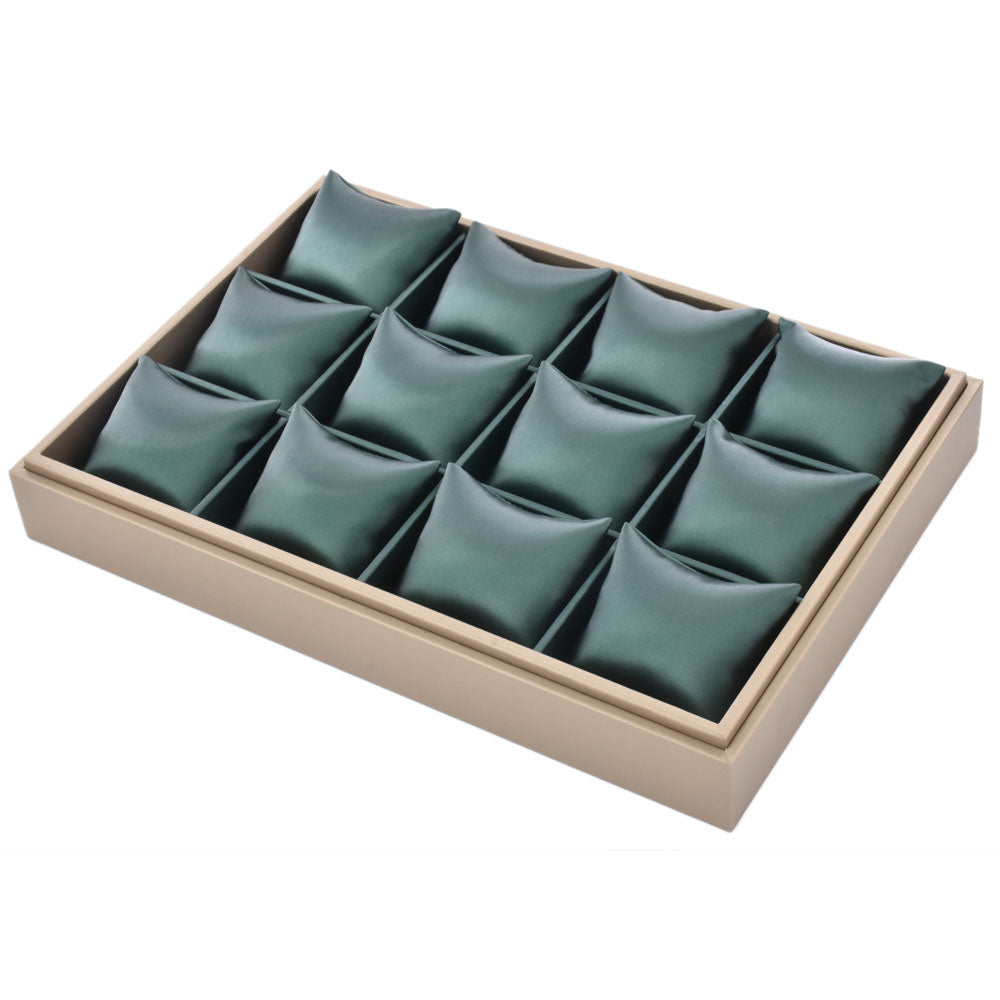 necklace display and watch display - 12 Gray PU Display Watch Tray Necklace T002-W PU-G detail view