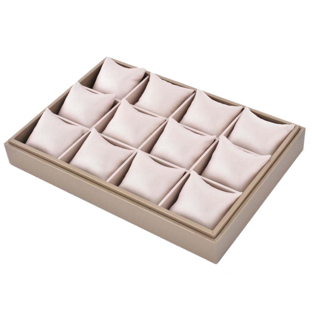 necklace display and watch display - 12 Gray PU Display Watch Tray Necklace T002-W PU-G side view