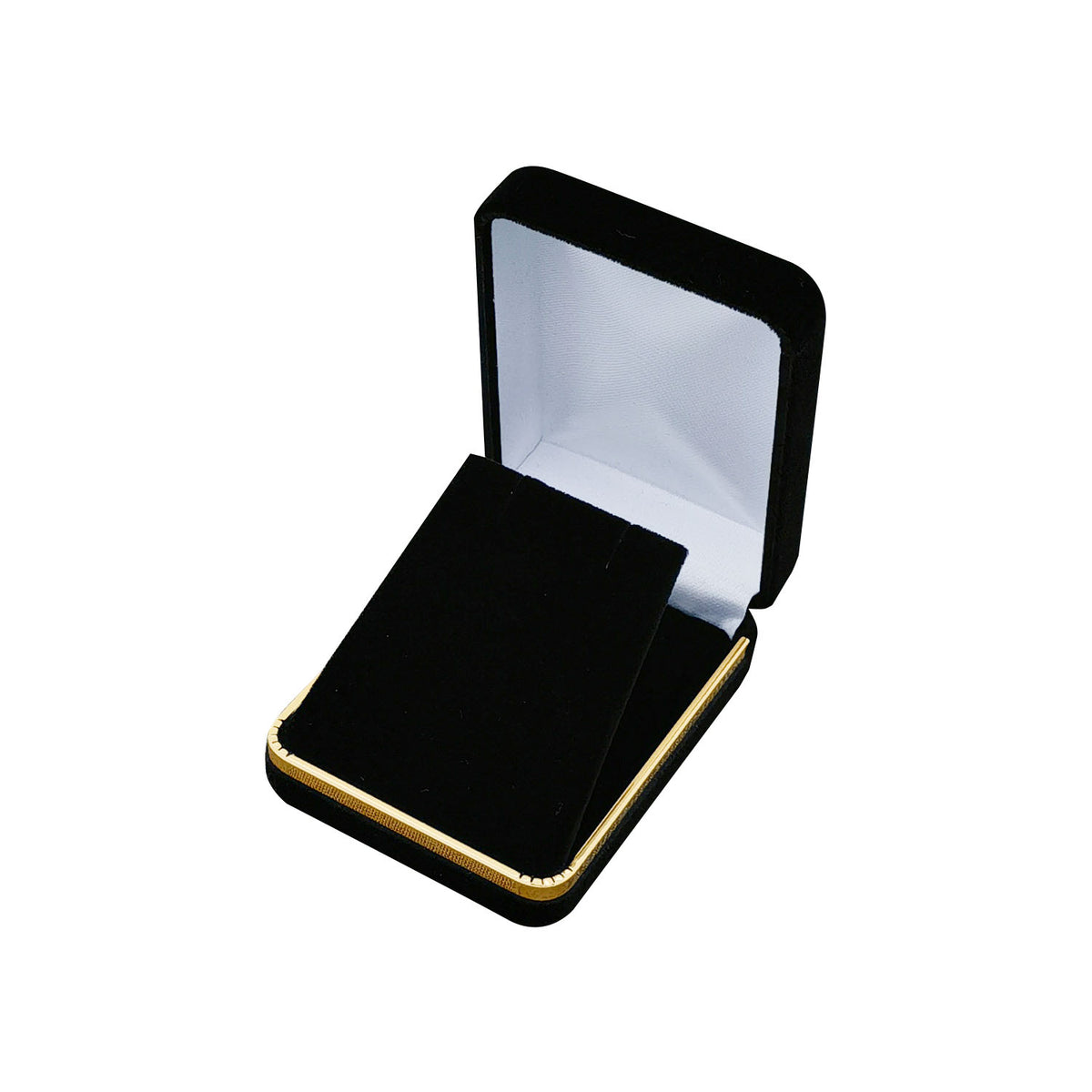 pendant box - Black Rectangular Velvet Pendant Boxes with Gold Trim - 12 Pack SP10-BK side view