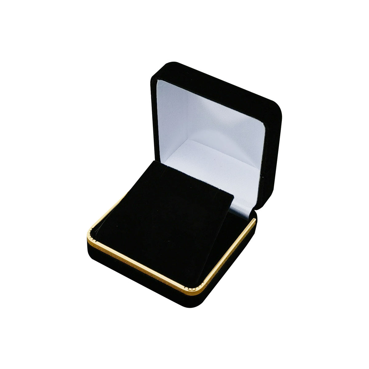 pendant box - Black Square Velvet Pendant Boxes with Gold Trim - 12 Pack SP9-BK side view