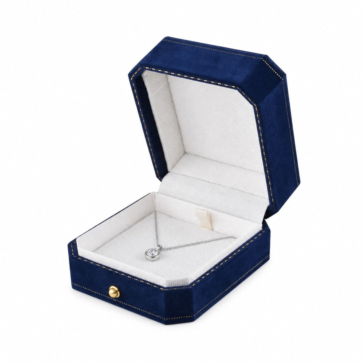 pendant box - Blue Octagonal Velvet Pendant Boxes - 12 Pack V17-P1 B W-12Pcs front view