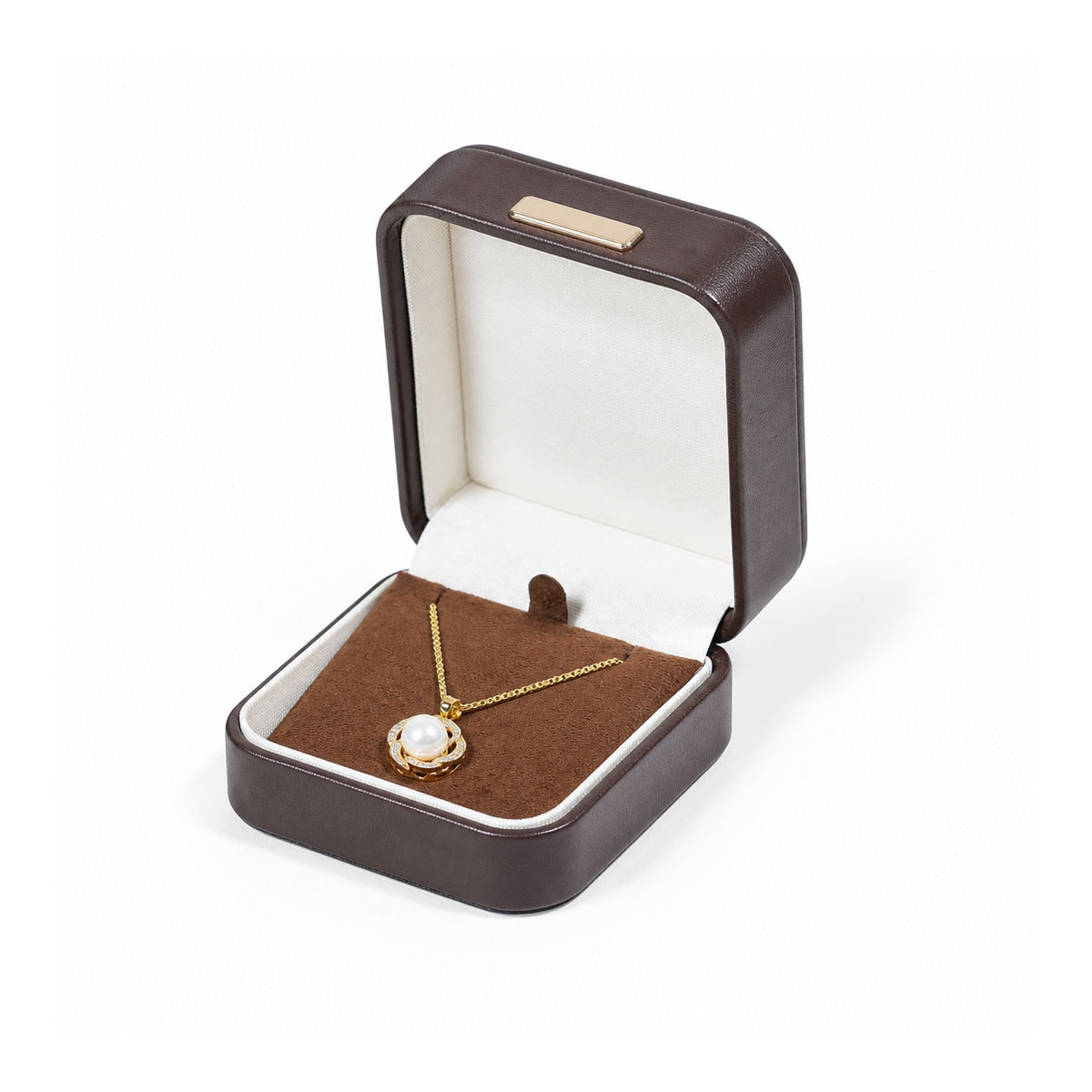 pendant box and bracelet box and necklace box - Brown PU Leather Box Bracelet Necklace Pendant C00218 side view