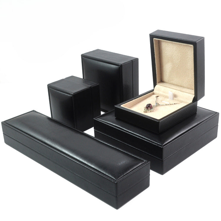 pendant box and bracelet box and necklace box - Black PU Leather Box Necklace Bracelet Pendant C00229 front view