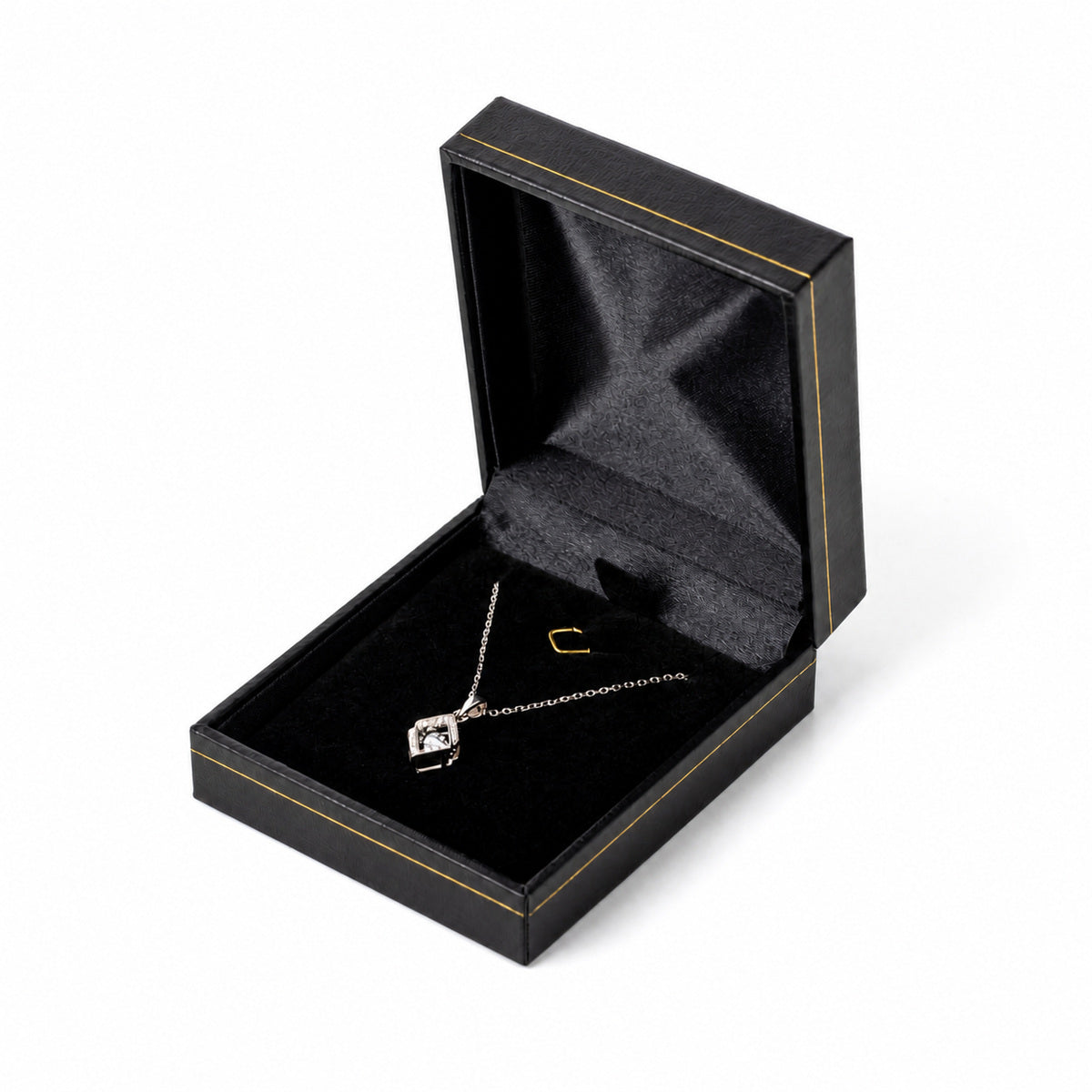pendant box and necklace box - 12pcs Black Red Leatherette Necklace Pendant Box LP9-BK BK front view