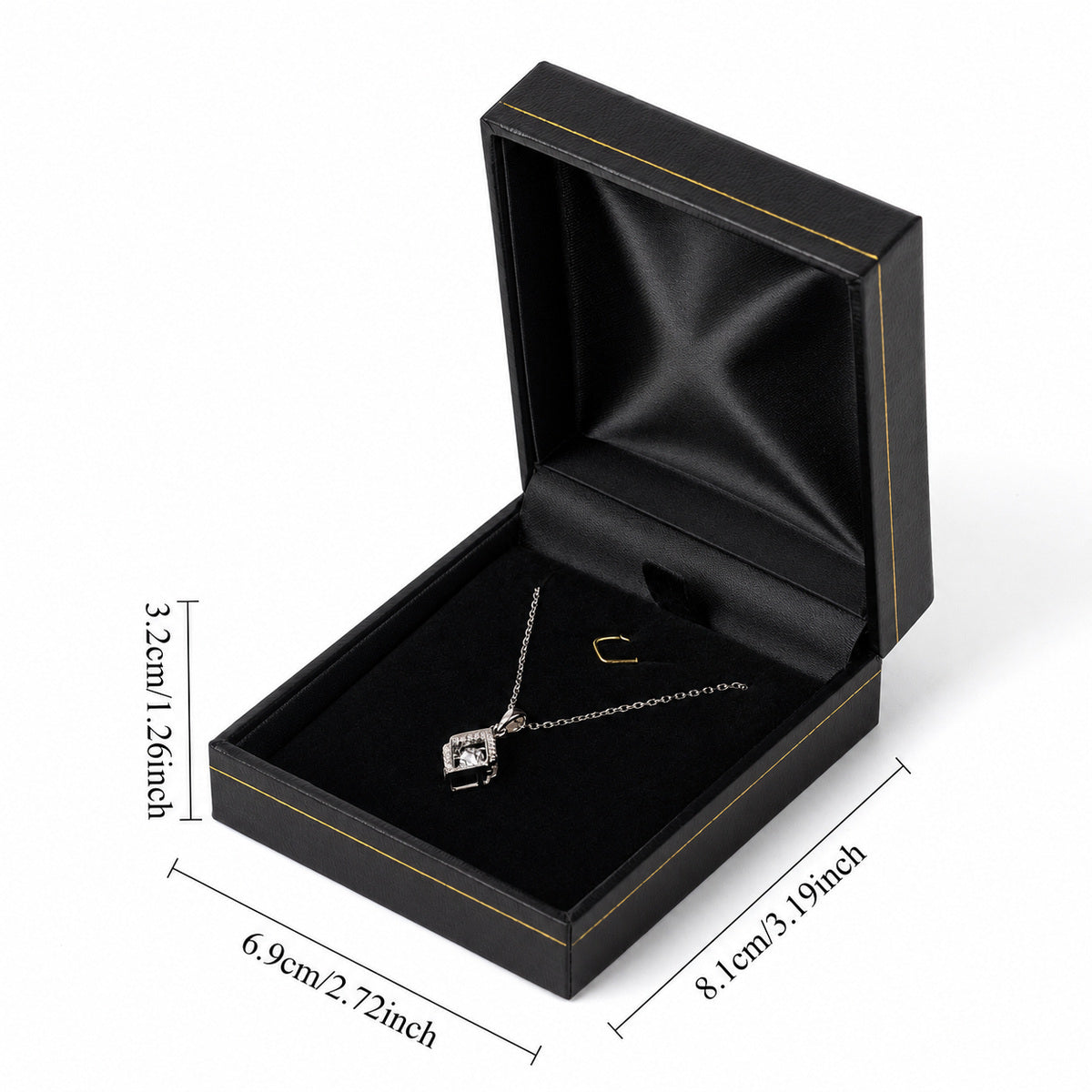 pendant box and necklace box - 12pcs Black Red Leatherette Necklace Pendant Box LP9-BK BK side view