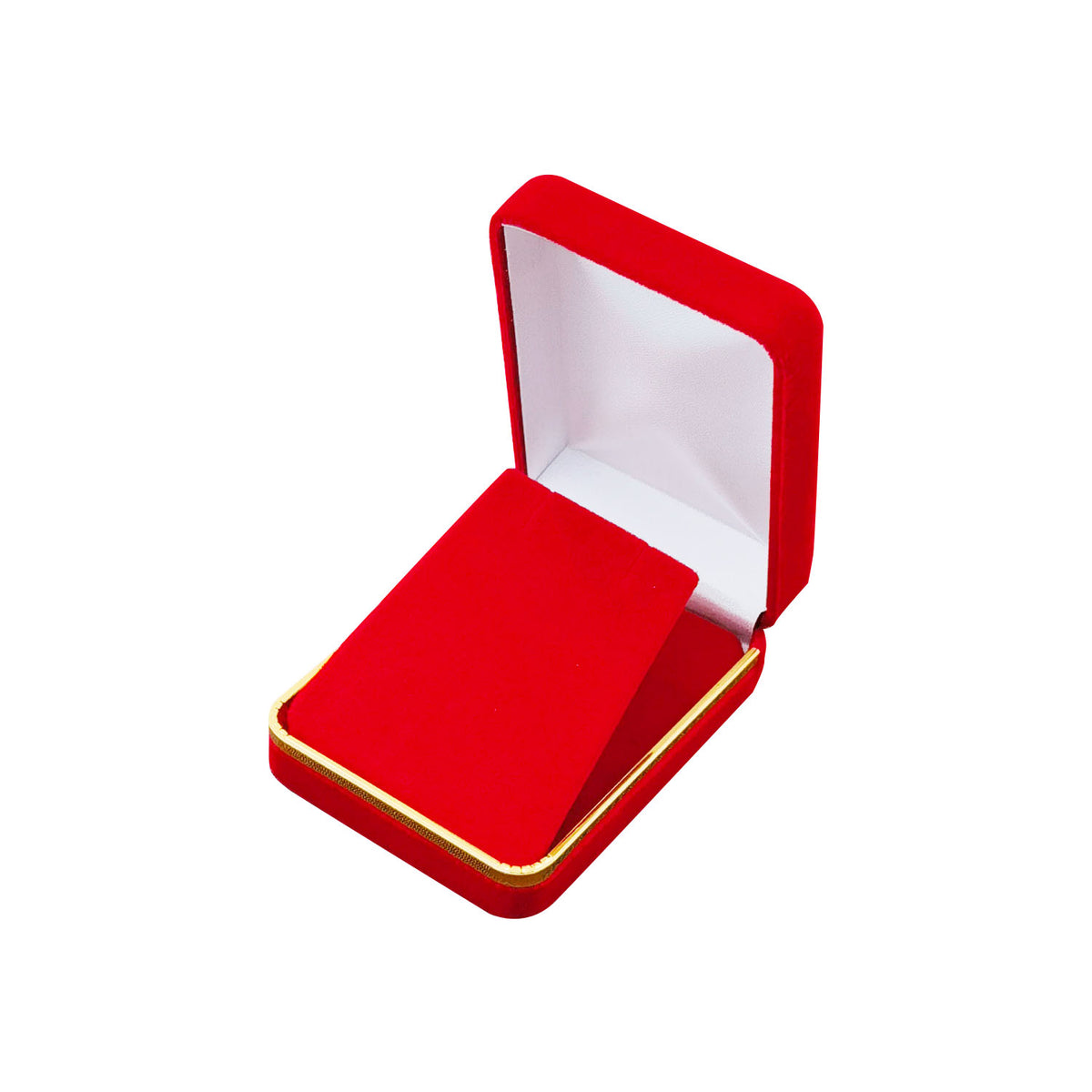pendant box - Red Rectangular Velvet Pendant Boxes with Gold Trim - 12 Pack SP10-RD side view